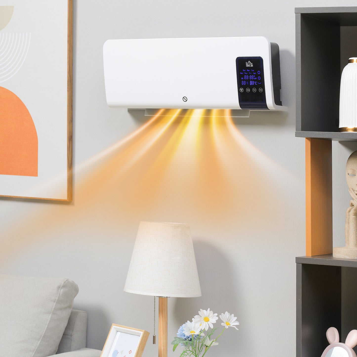 HOMCOM 2000W Wall Mounted Heater With Adjustable Temperature 18 To 45 C White Oscillating Fan