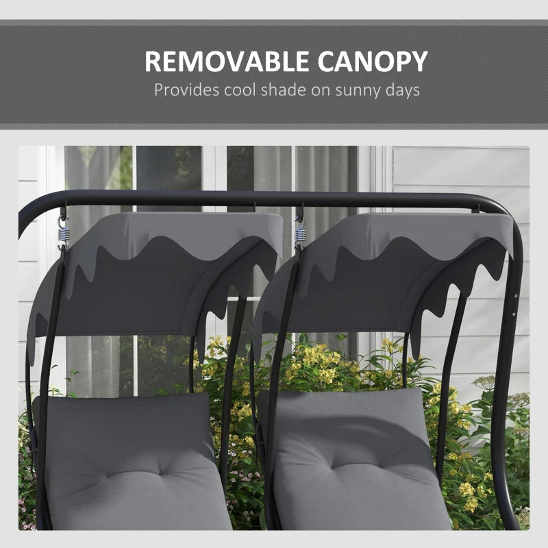 Outsunny Two-Seat Garden Swing Chair with Protective Canopy - Elegant Grey Outdoor Swing for Relaxation and Shade - ALL4U RETAILER LTD