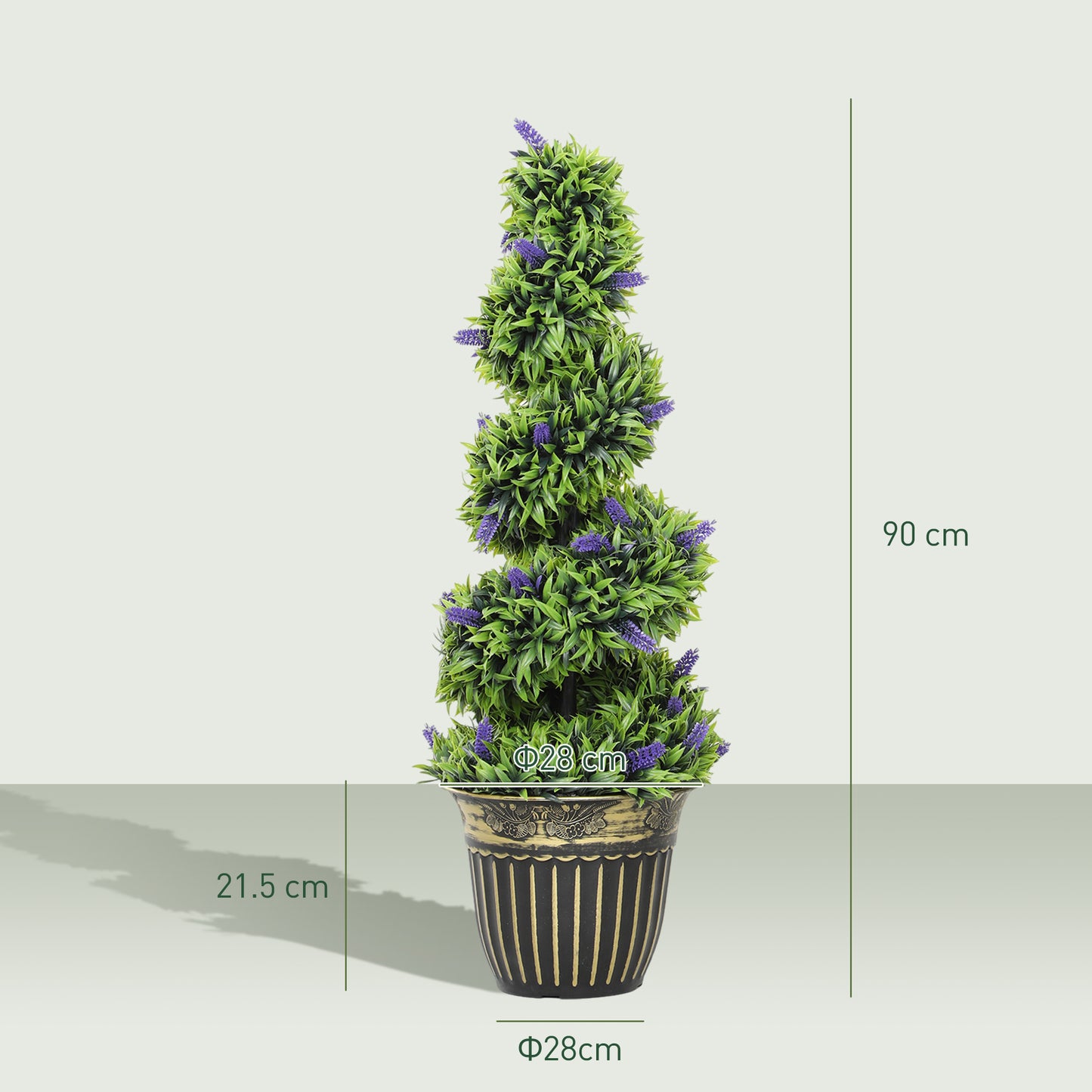 HOMCOM Set Of Two 90cm Artificial Lavender Trees In Black And Gold Weighted Cement Pot