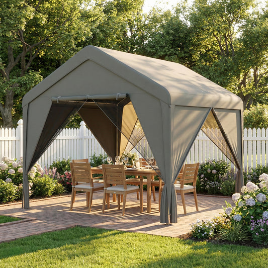 Outsunny 3 x 3 m Patio Gazebo Netting Curtains Outdoor Canopy Shelter Galvanised Steel Frame Dark Grey