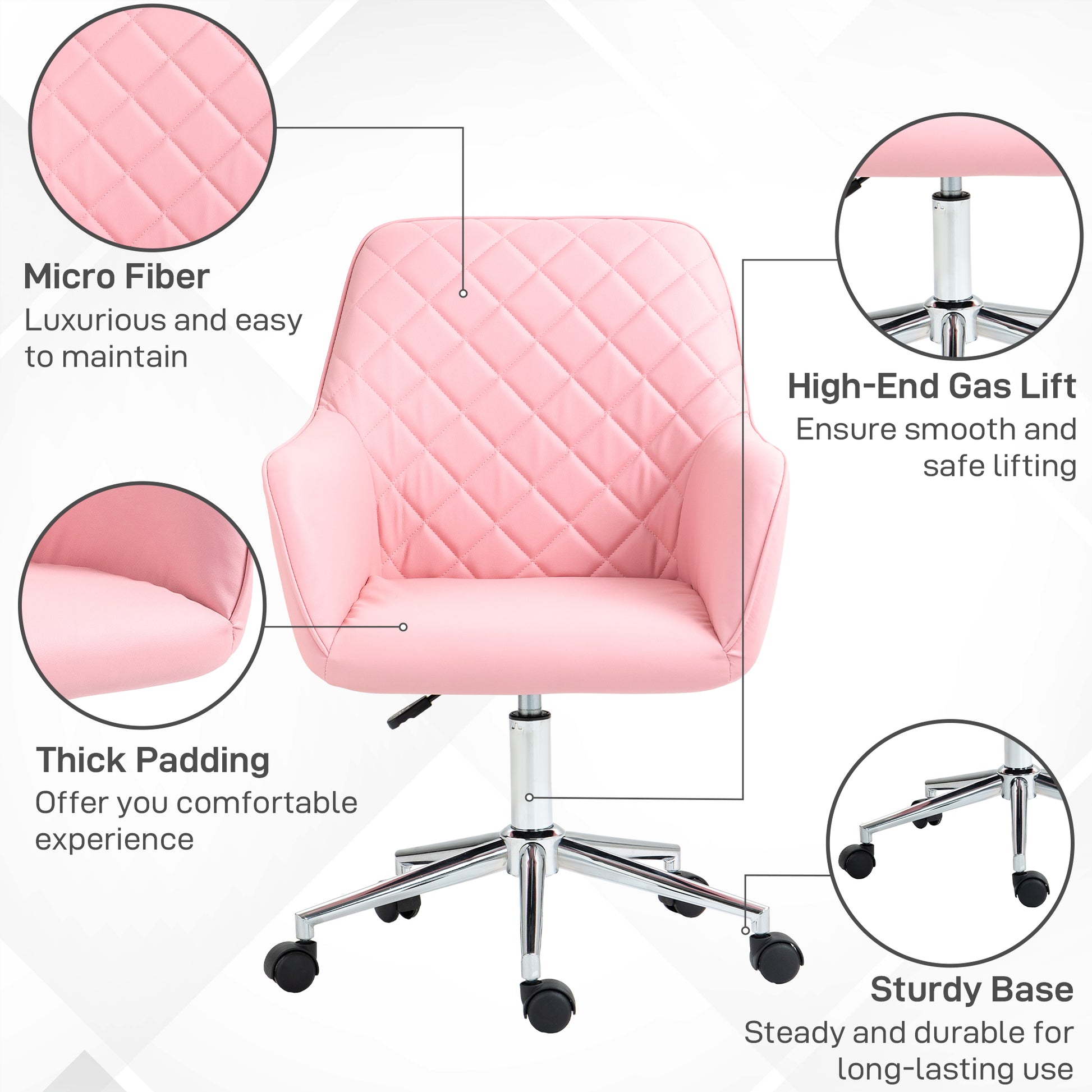 Vinsetto Stylish Pink Leather-Look Office Chair with Adjustable Height and Rolling Wheels for Home Use - ALL4U RETAILER LTD