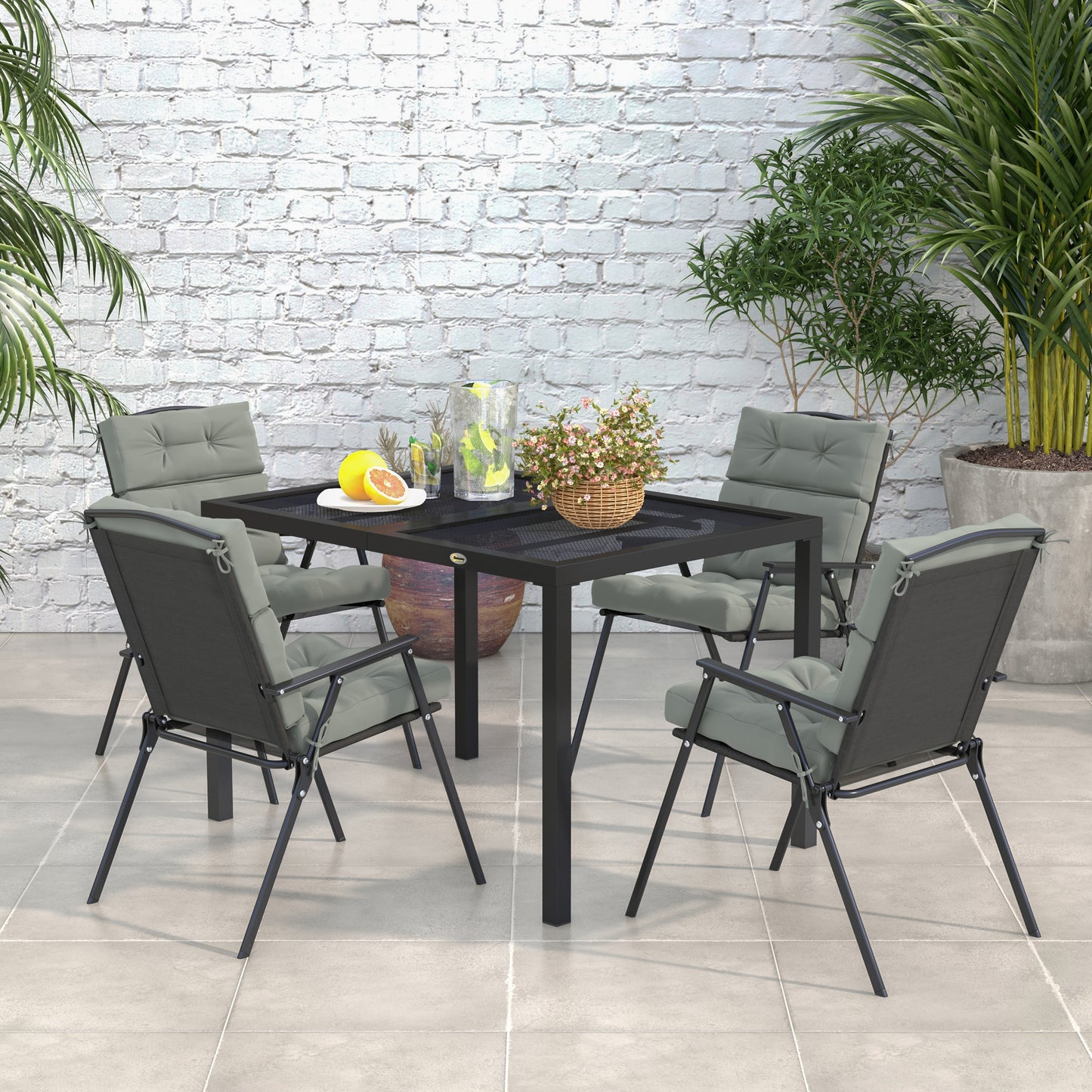 Outsunny Grey Steel Frame Outdoor Dining Table with Mesh Top for Patio and Balcony - ALL4U RETAILER LTD