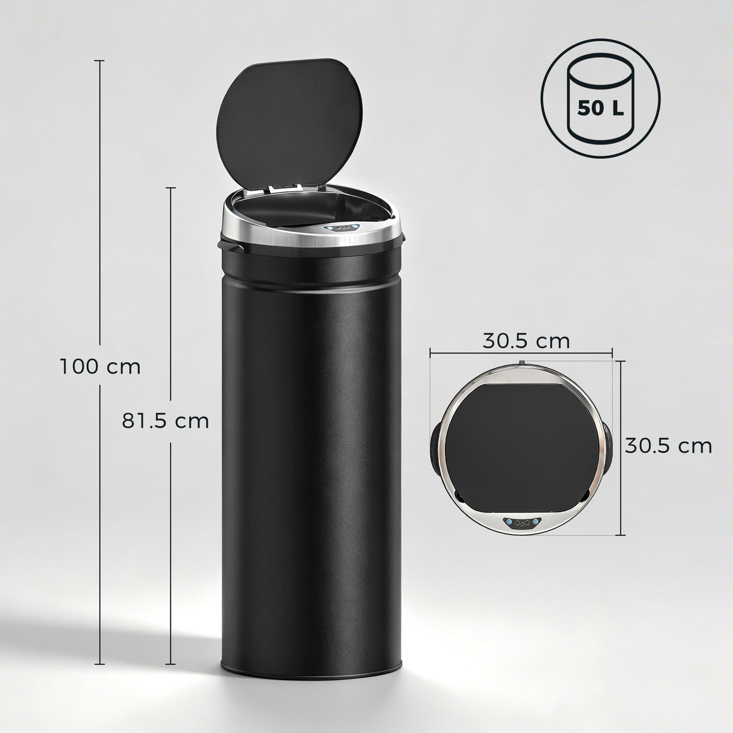 HOMCOM 50L Automatic Motion Sensor Trash Bin Fingerprint Resistant Stainless Steel Black