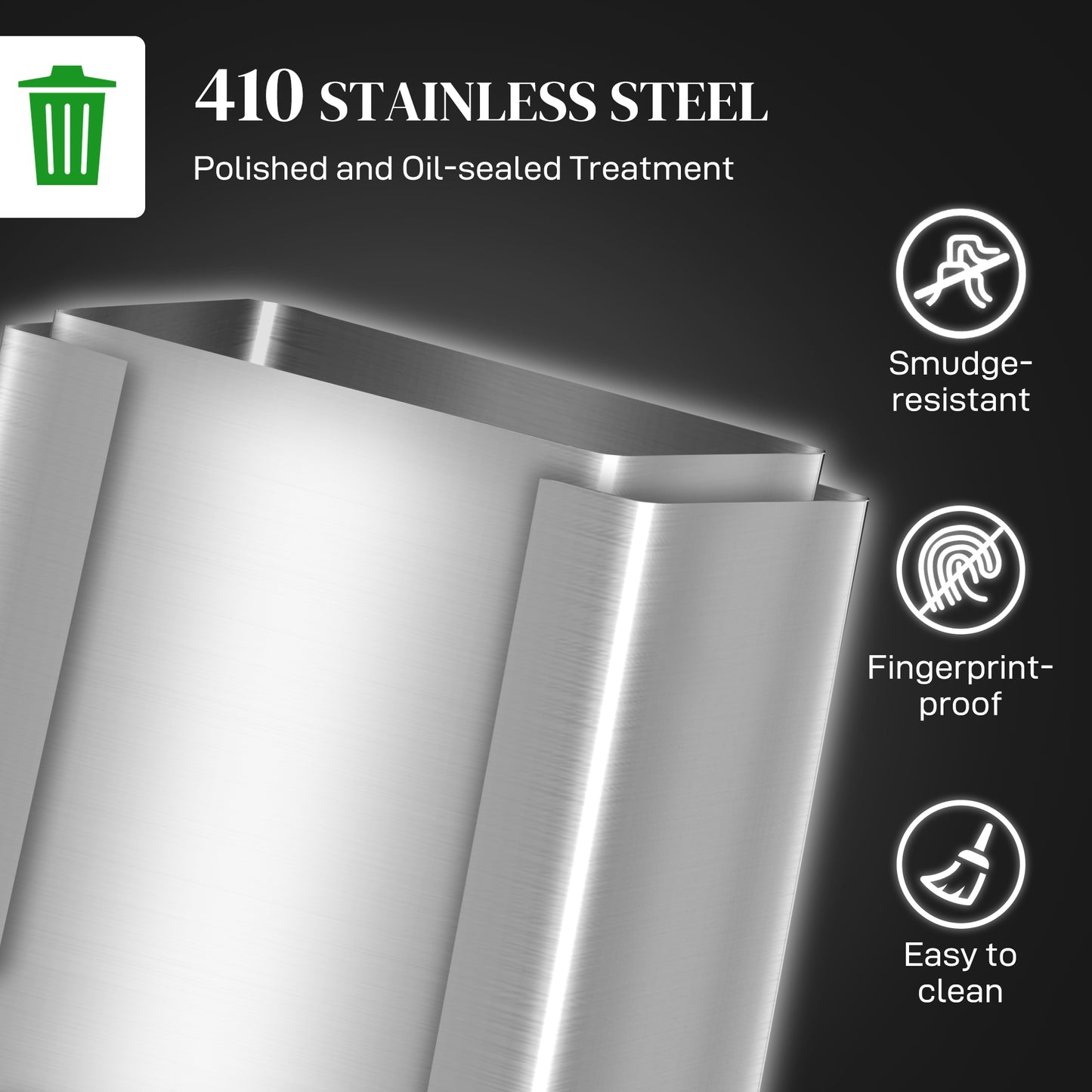 HOMCOM 40L Dual Compartment Stainless Steel Bin With Deodoriser Holders Silver Tone