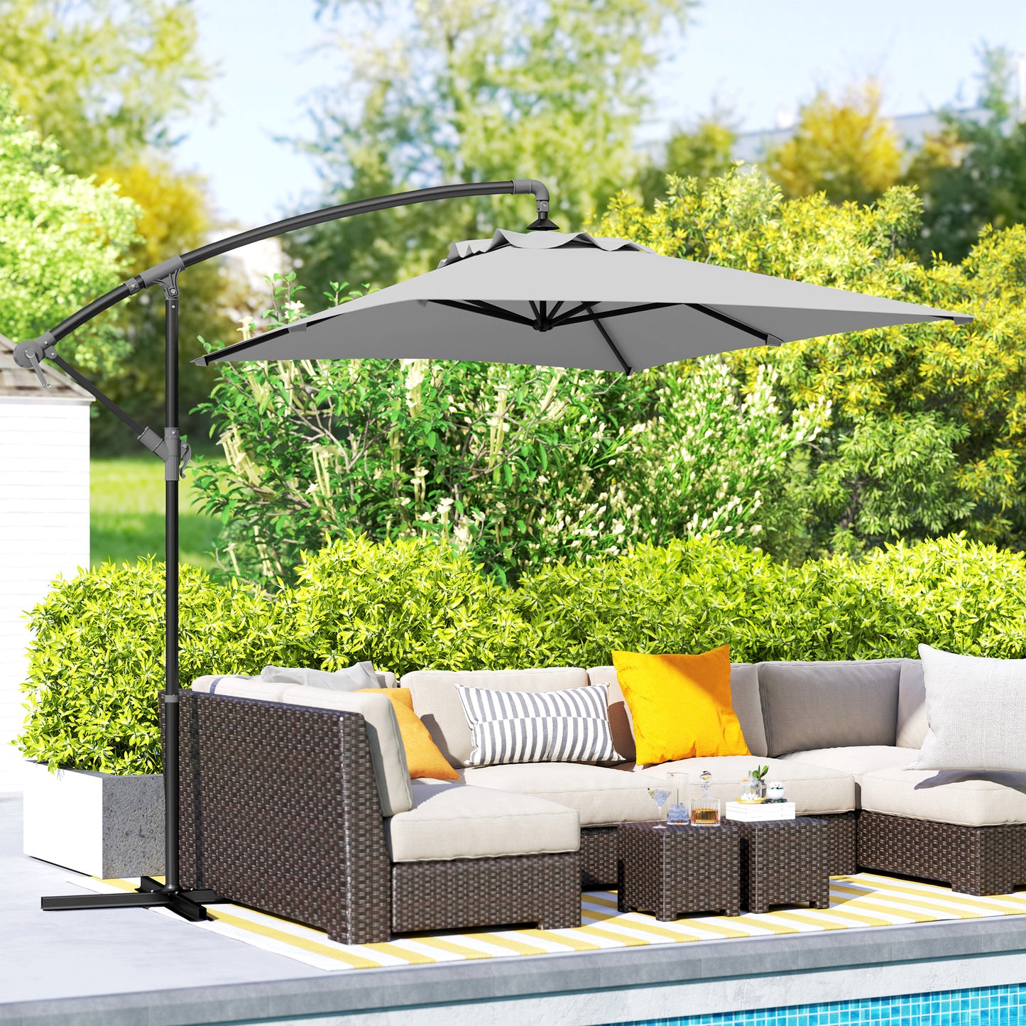 Outsunny 3m Cantilever Parasol With Cross Base Light Grey Crank Handle For Easy Opening And Closing