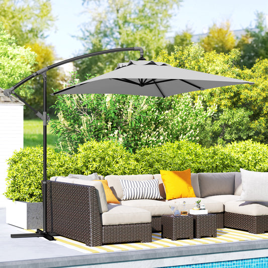 Outsunny 3m Cantilever Parasol With Cross Base Light Grey Crank Handle For Easy Opening And Closing