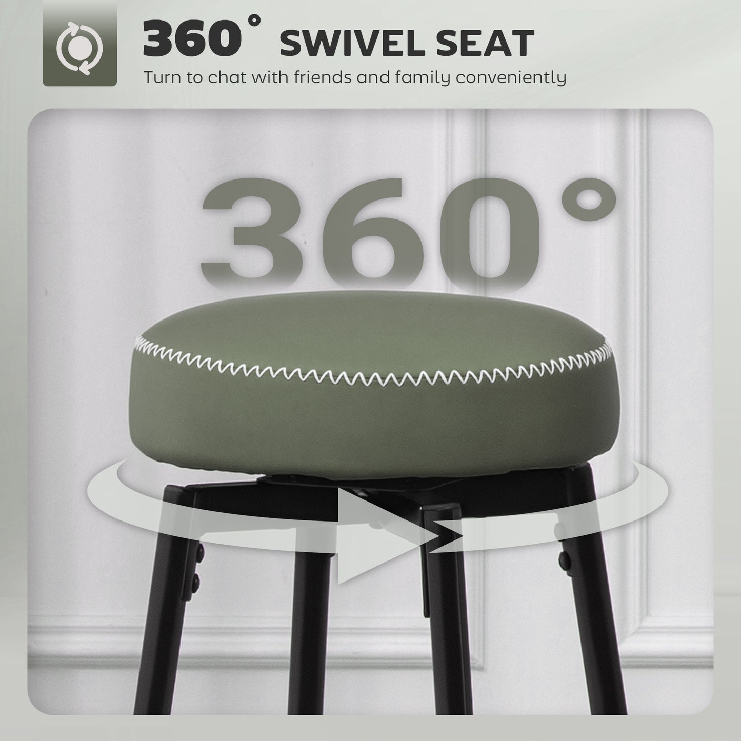 HOMCOM Set Of Two Faux Leather Bar Stools Green And Black With White Thread Edges And 8 Cm Thick Cushions