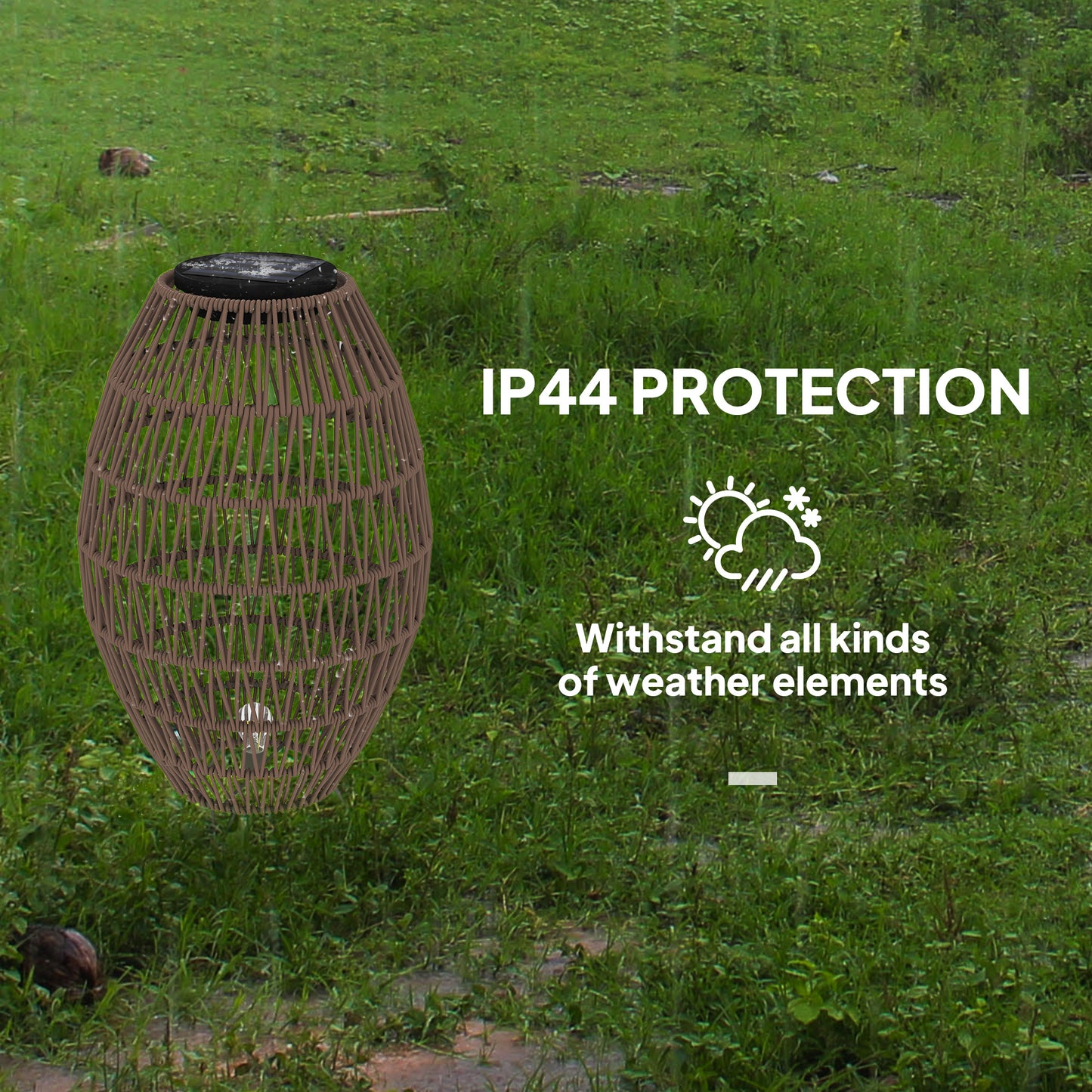 Outsunny Rattan Solar Lamp Outdoor Lantern IP44 Waterproof Auto On Off Light for Porch and Pathway Dark Brown