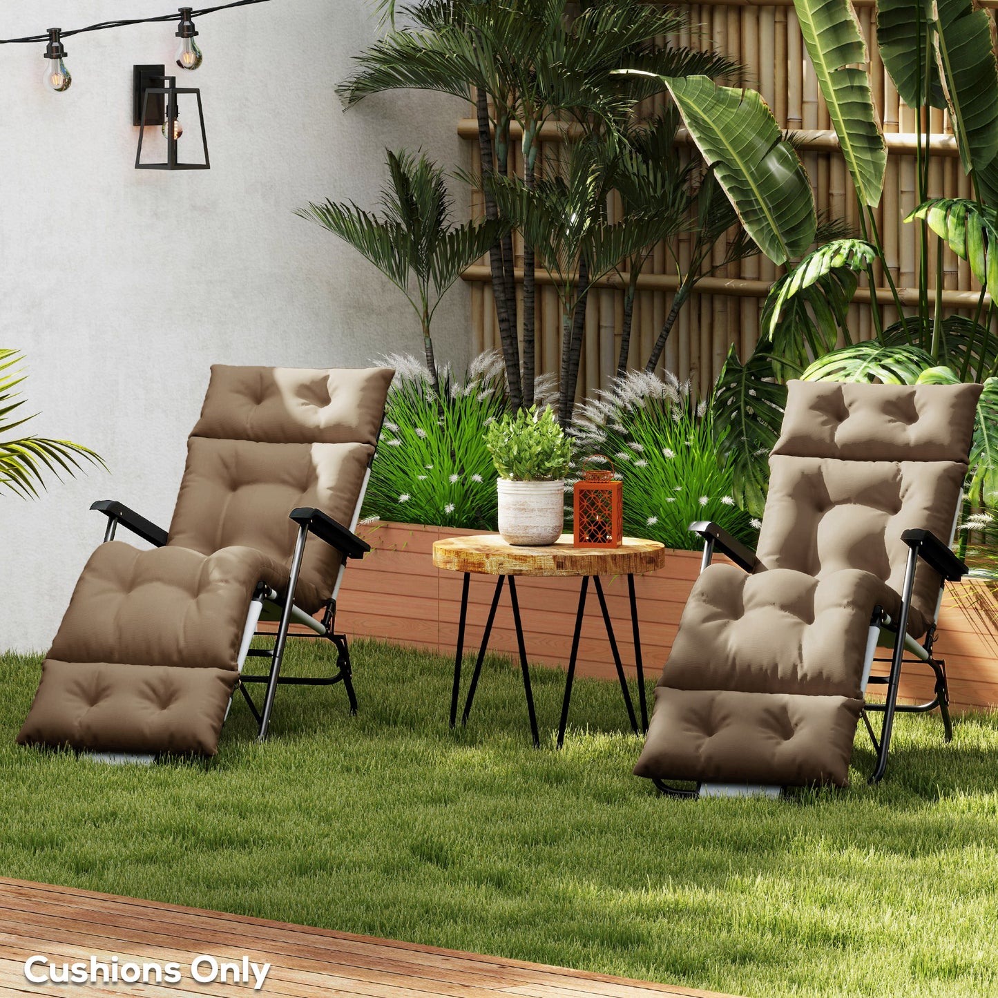 Outsunny Set Of Two 190 By 56 Cm Sun Lounger Cushions For Outdoor Recliners In Khaki With High Resilience Foam