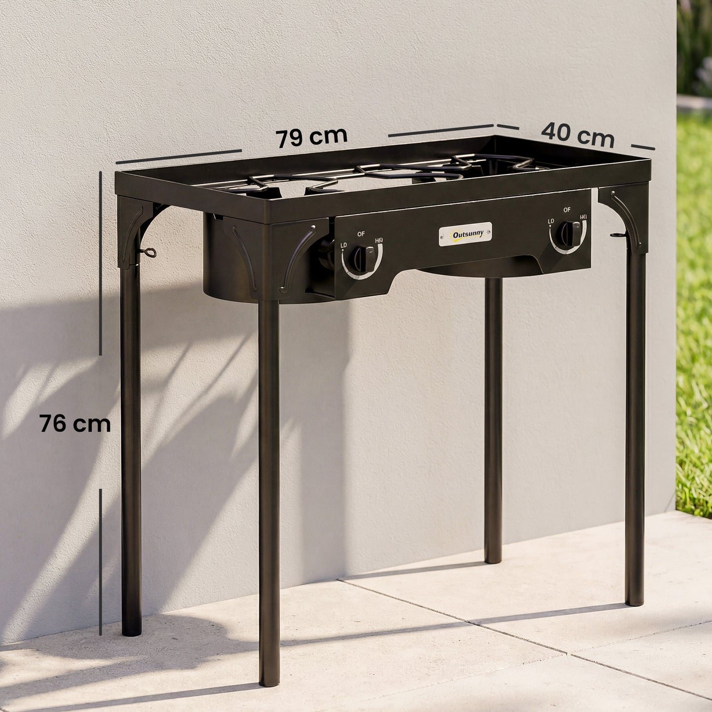 Outsunny Double Burner Camping Stove 150,000 BTU High Pressure Gas Stove With Detachable Legs Black
