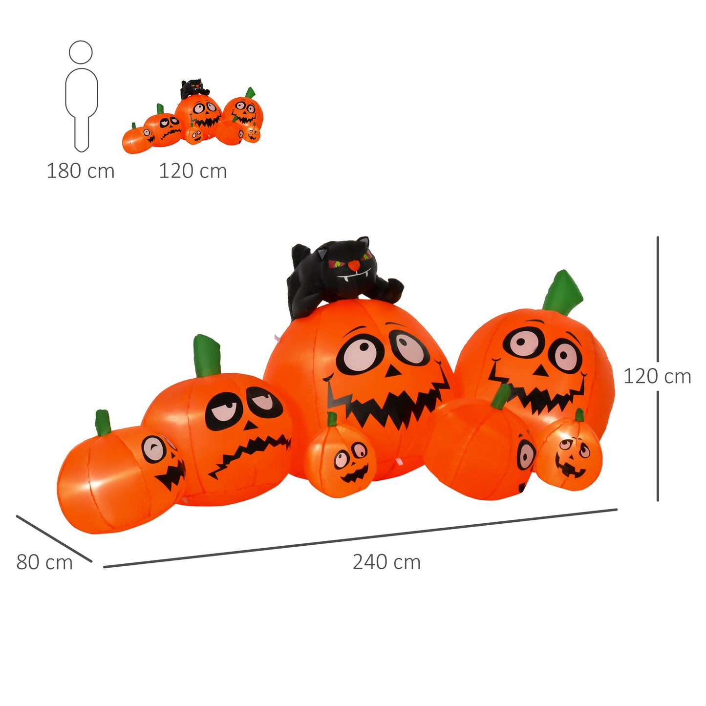 HOMCOM Inflatable Halloween Pumpkin & Cat Decoration with LED Lights for Spooky Indoor/Outdoor Fun - ALL4U RETAILER LTD