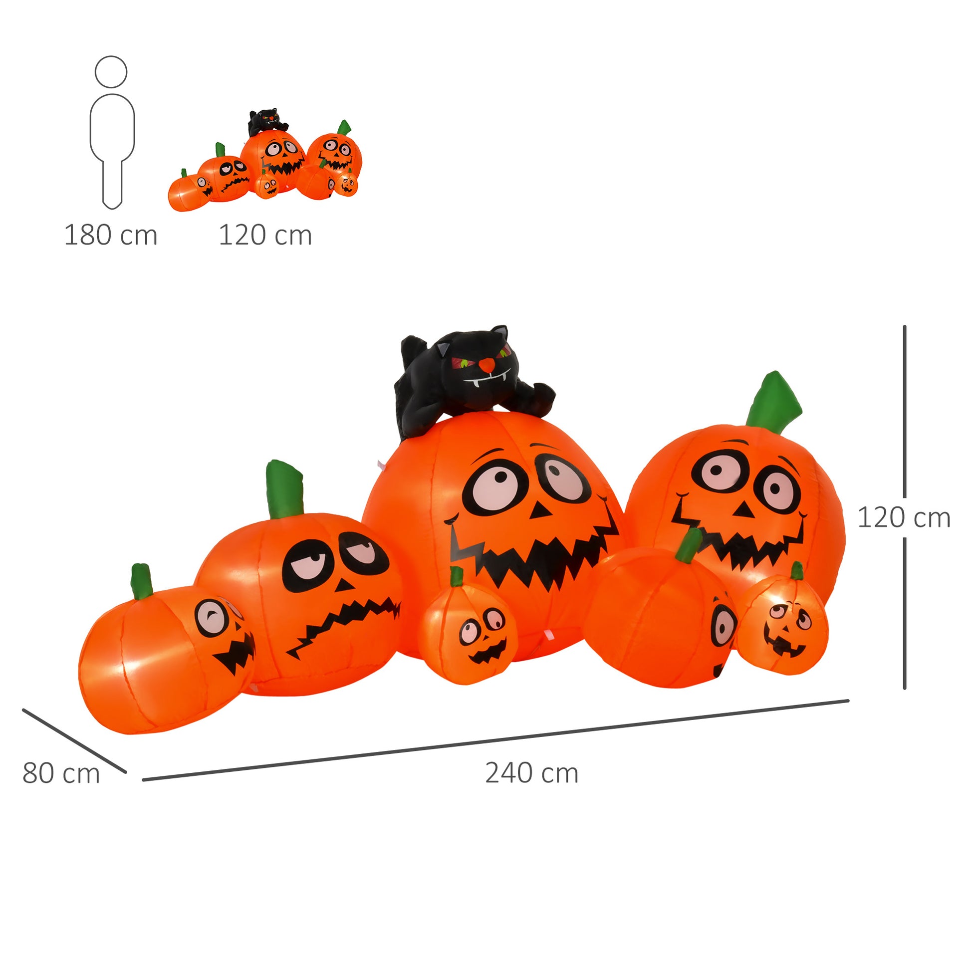 HOMCOM Inflatable Halloween Pumpkin & Cat Decoration with LED Lights for Spooky Indoor/Outdoor Fun - ALL4U RETAILER LTD