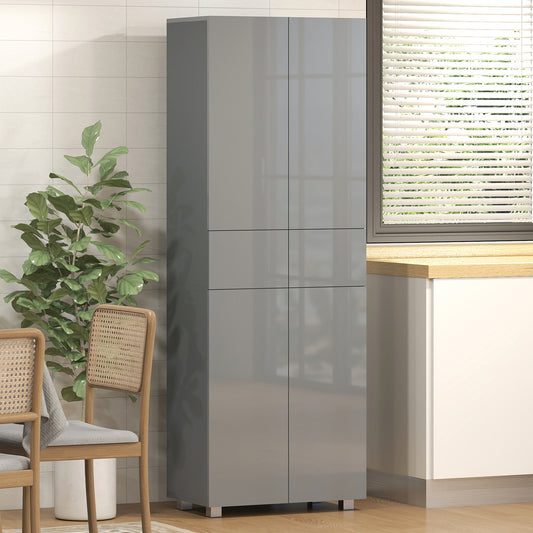 HOMCOM Storage Cabinet Kitchen Cupboard With 3 Adjustable Shelves High Gloss Grey 60L x 35W x 170H cm
