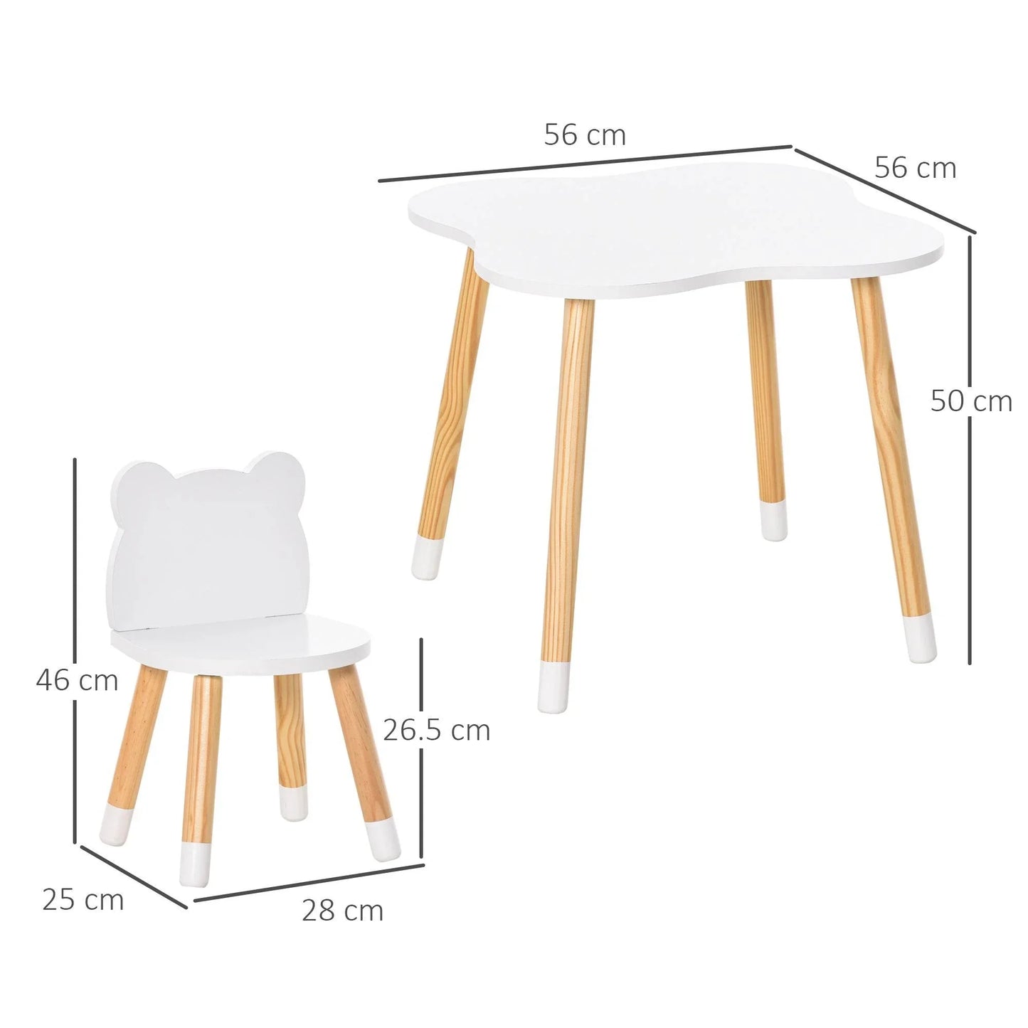 HOMCOM White 3-Piece Kids Table and Bear Chair Set for Toddlers - ALL4U RETAILER LTD