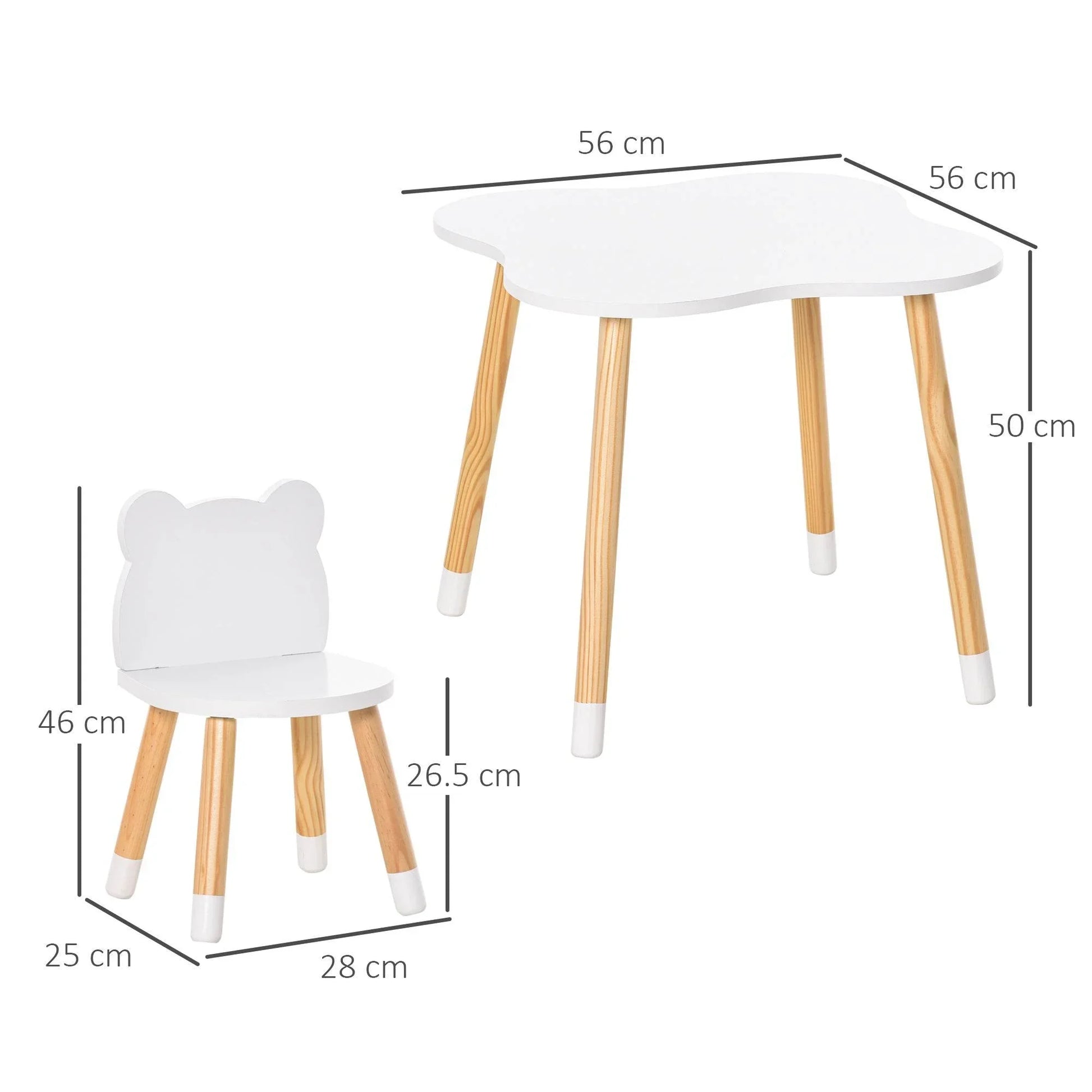 HOMCOM White 3-Piece Kids Table and Bear Chair Set for Toddlers - ALL4U RETAILER LTD