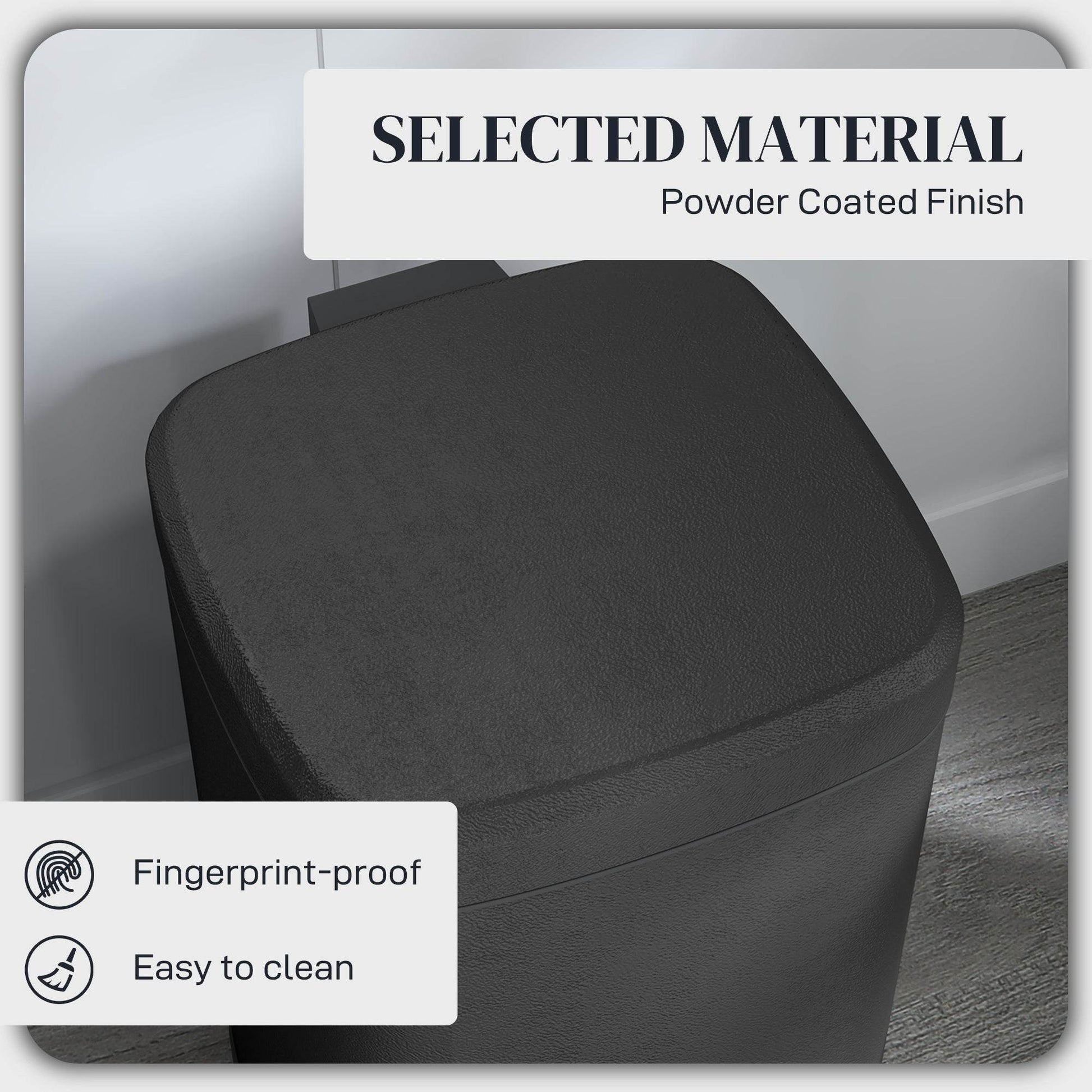 HOMCOM 12L Stylish Black Metal Kitchen Trash Bin - Compact Design - ALL4U RETAILER LTD