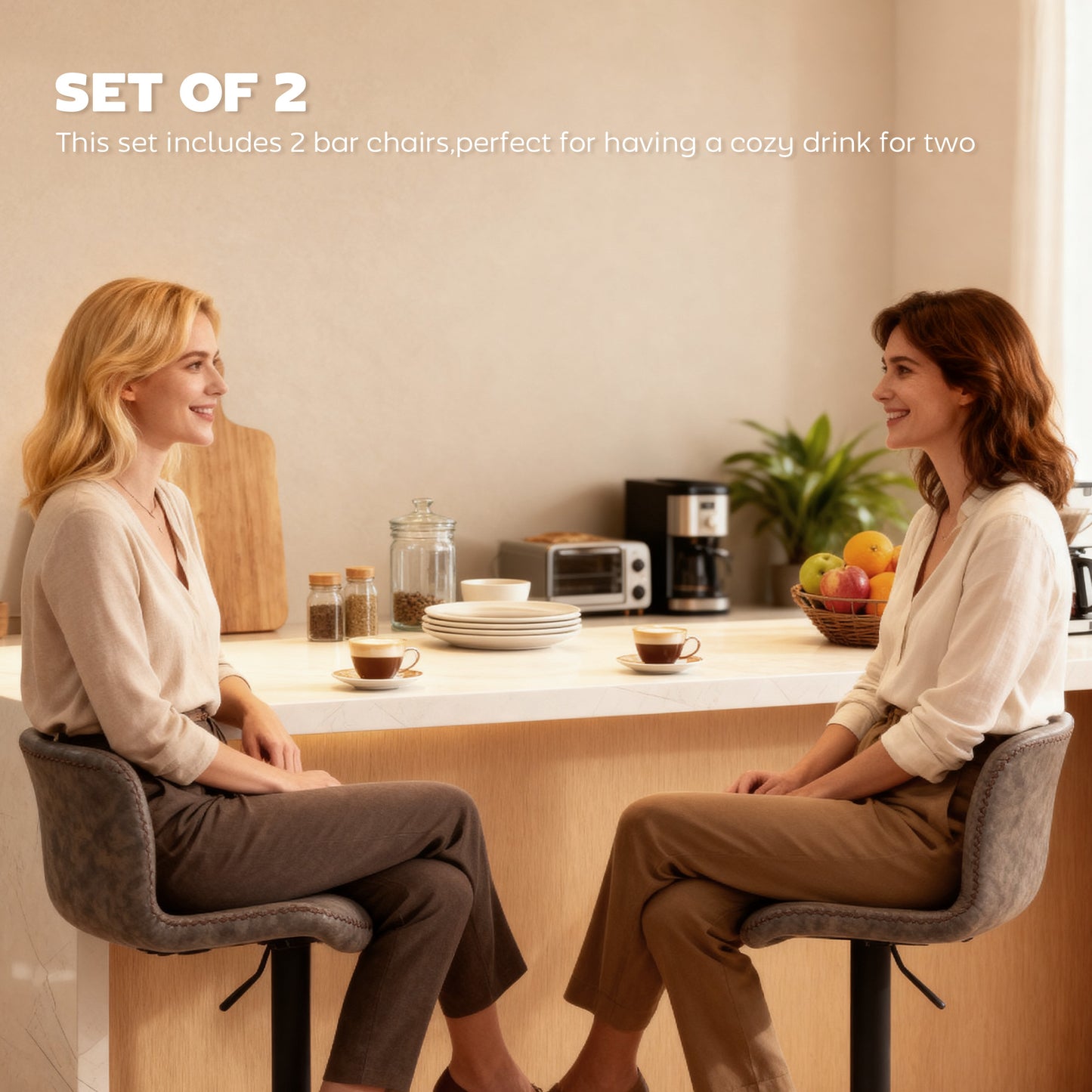 HOMCOM Bar Stools Set of 2 PU Leather Bar Stools with Backrest and Footrest for Kitchen Counter Breakfast Bar Brown