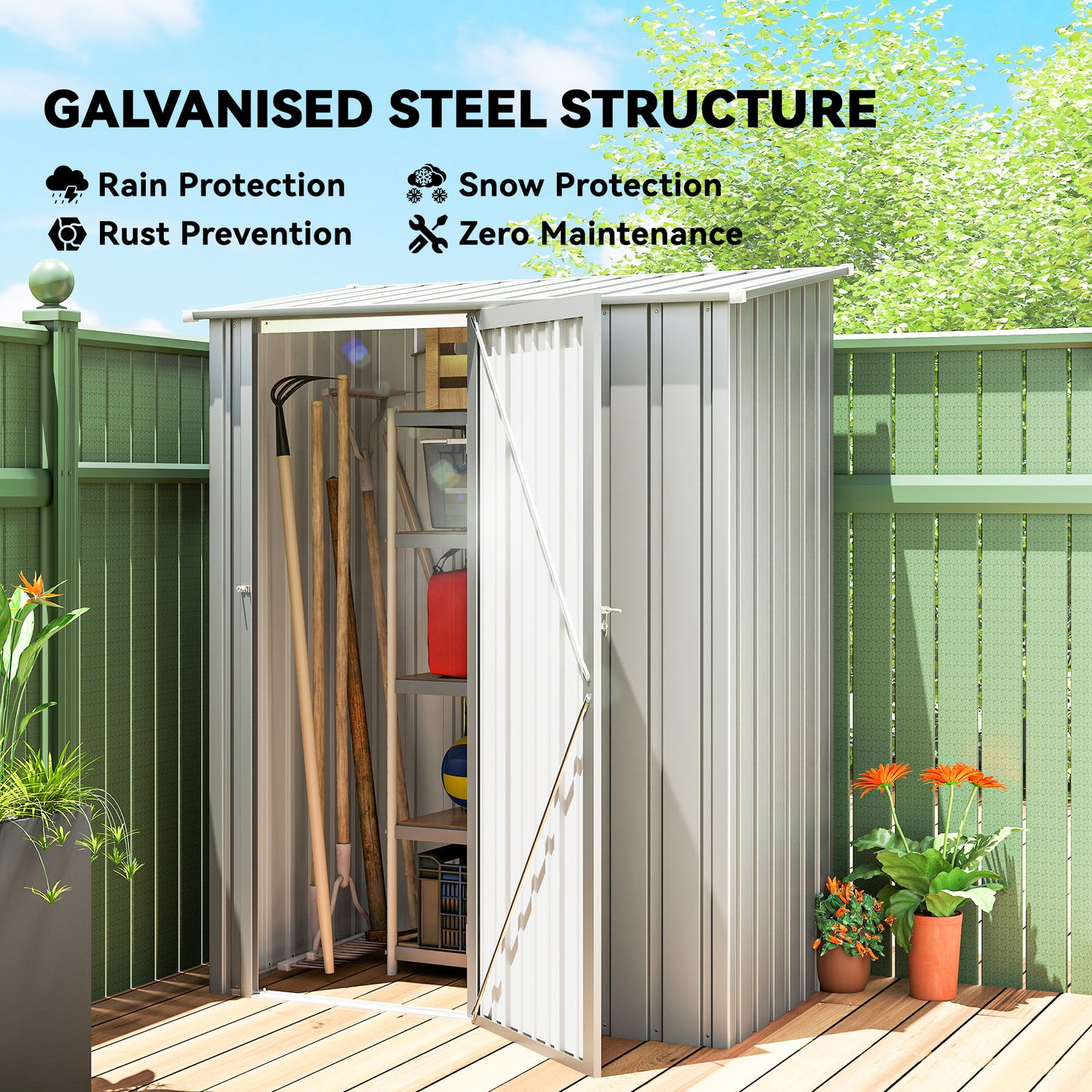 Outsunny 5ft by 3ft Garden Storage Shed Metal Outdoor Shed With Sloped Roof Aluminium Grey Weather Resistant