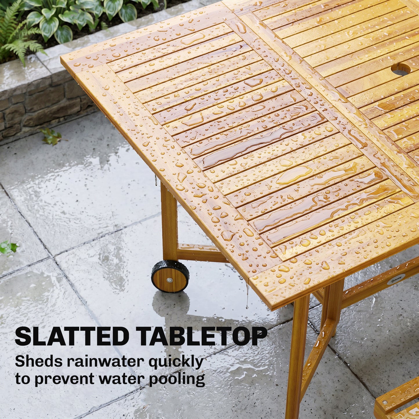 Outsunny 7 Piece Garden Dining Set Extending Table And Six Folding Chairs With Umbrella Hole For Patio Natural Wood