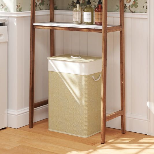 HOMCOM Bamboo Laundry Basket With Lid 72L Laundry Hamper Rope Handles Removable Liner Bag Bathroom Bedroom Nature Wood