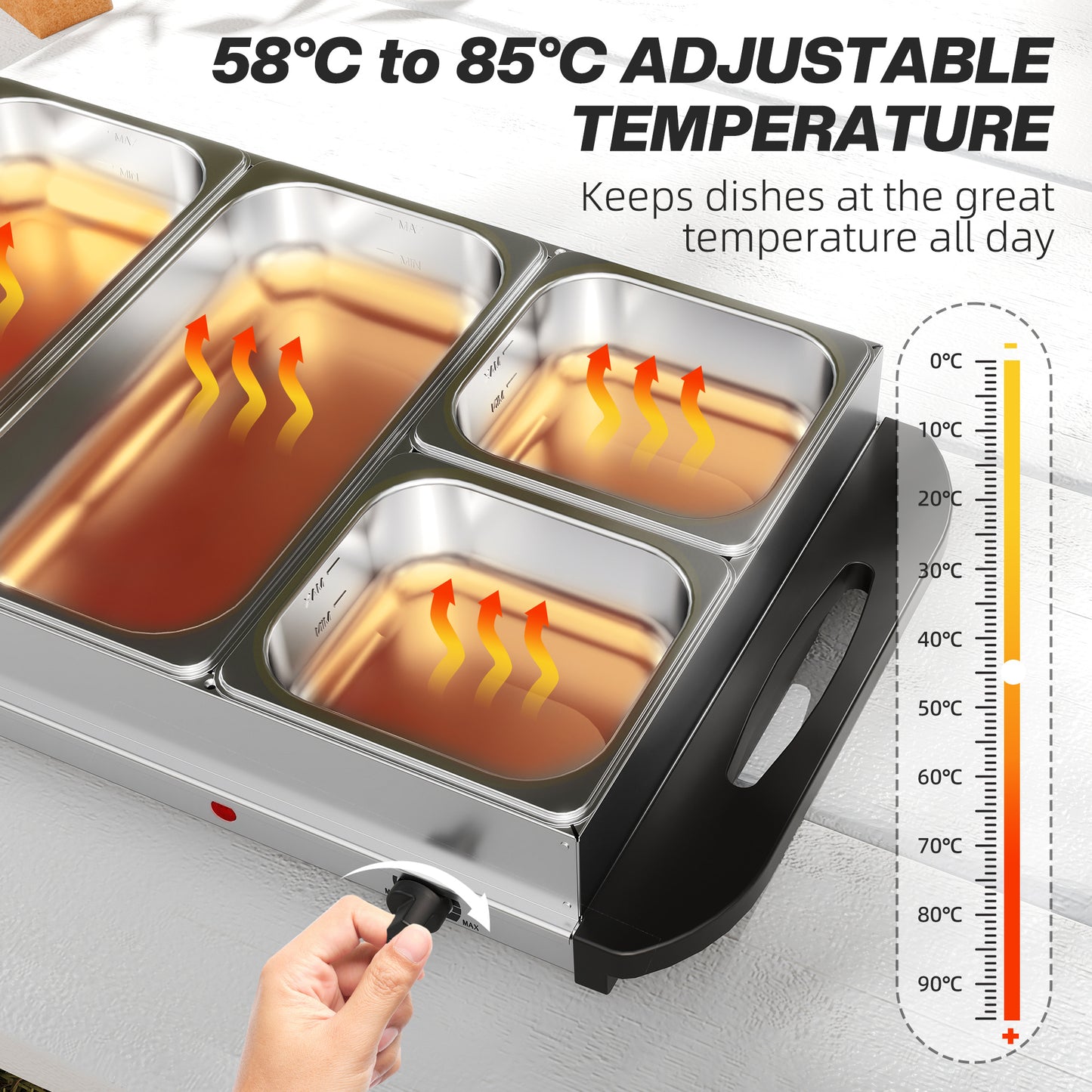 HOMCOM Five Tray Electric Buffet Warmer With Warming Plate And Adjust Temp Cool Touch Handles 300W 3X2.4L And 2X1L Pans