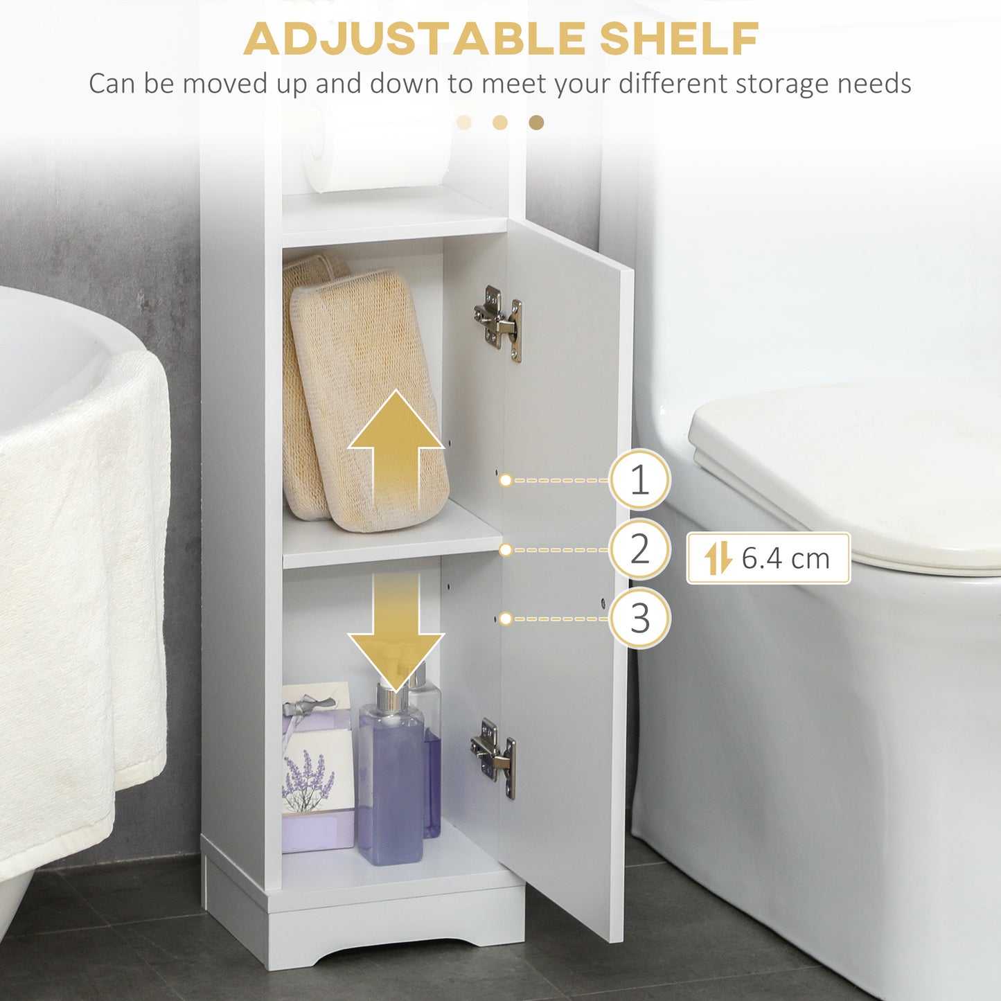 Kleankin Narrow Multi Storage Bathroom Cabinet White With Two Upper Shelves Toilet Roll Holder And Two Tier Cupboard