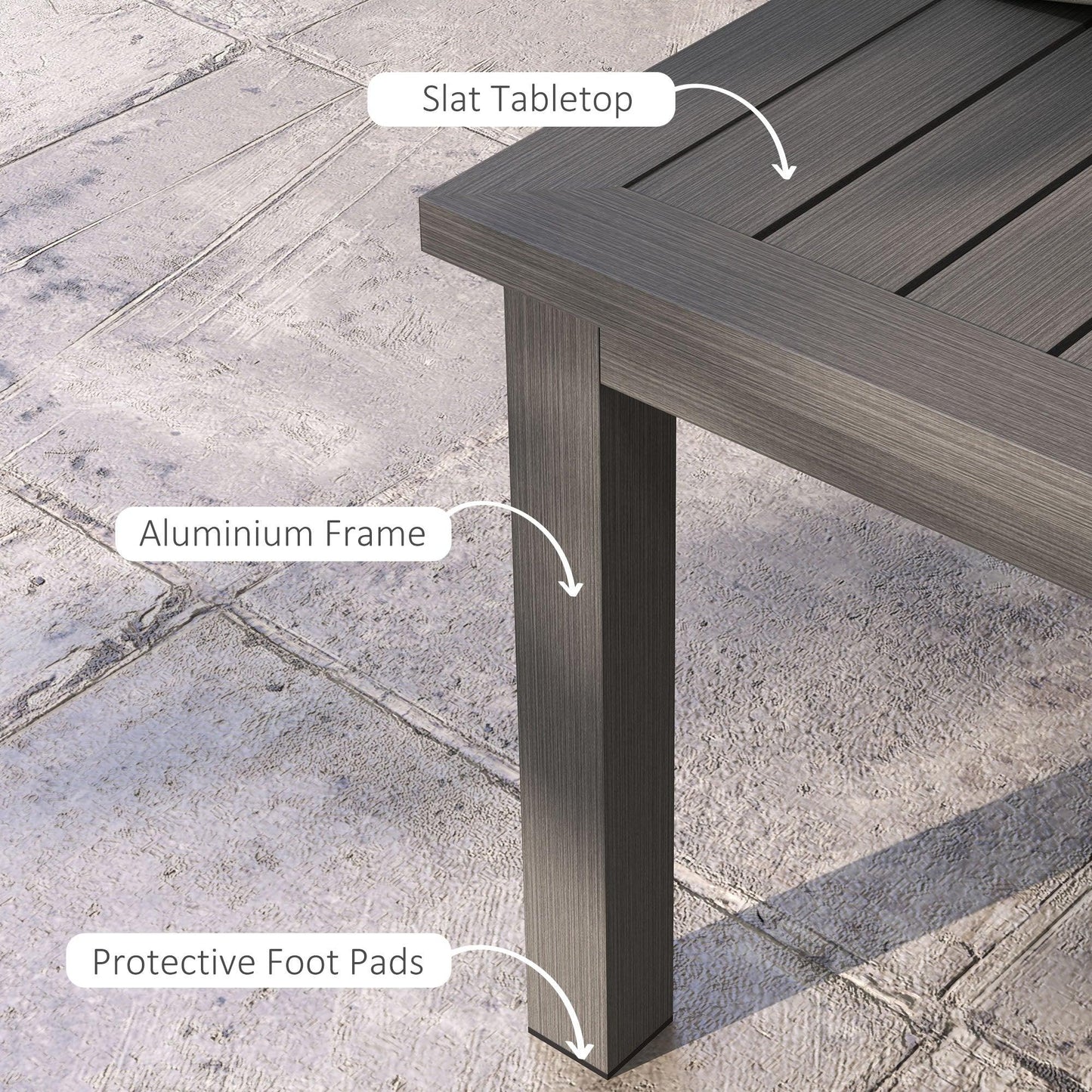 Outsunny Aluminium Outdoor Side Table, Slat Patio Coffee Table with Wood Grain Effect for Garden, Balcony, 100cm x 60cm, Brown - ALL4U RETAILER LTD