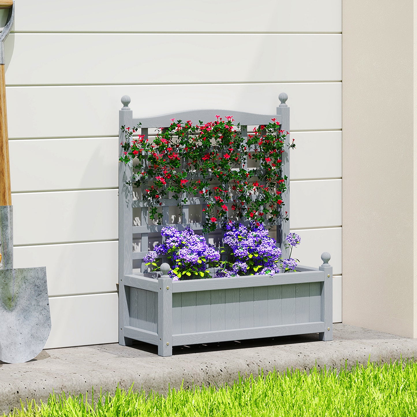 Outsunny Garden Planters With Trellis For Climbing Vines Wood Raised Beds Indoor Outdoor Grey