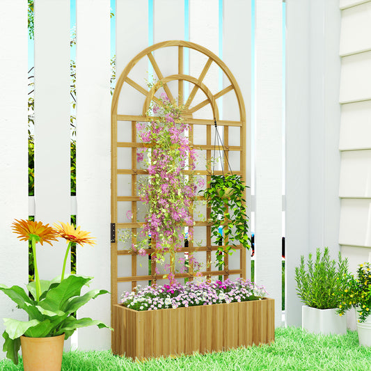 Outsunny Wooden Raised Planter With Trellis Garden Bed For Climbing Plants Weather Resistant Fir Wood