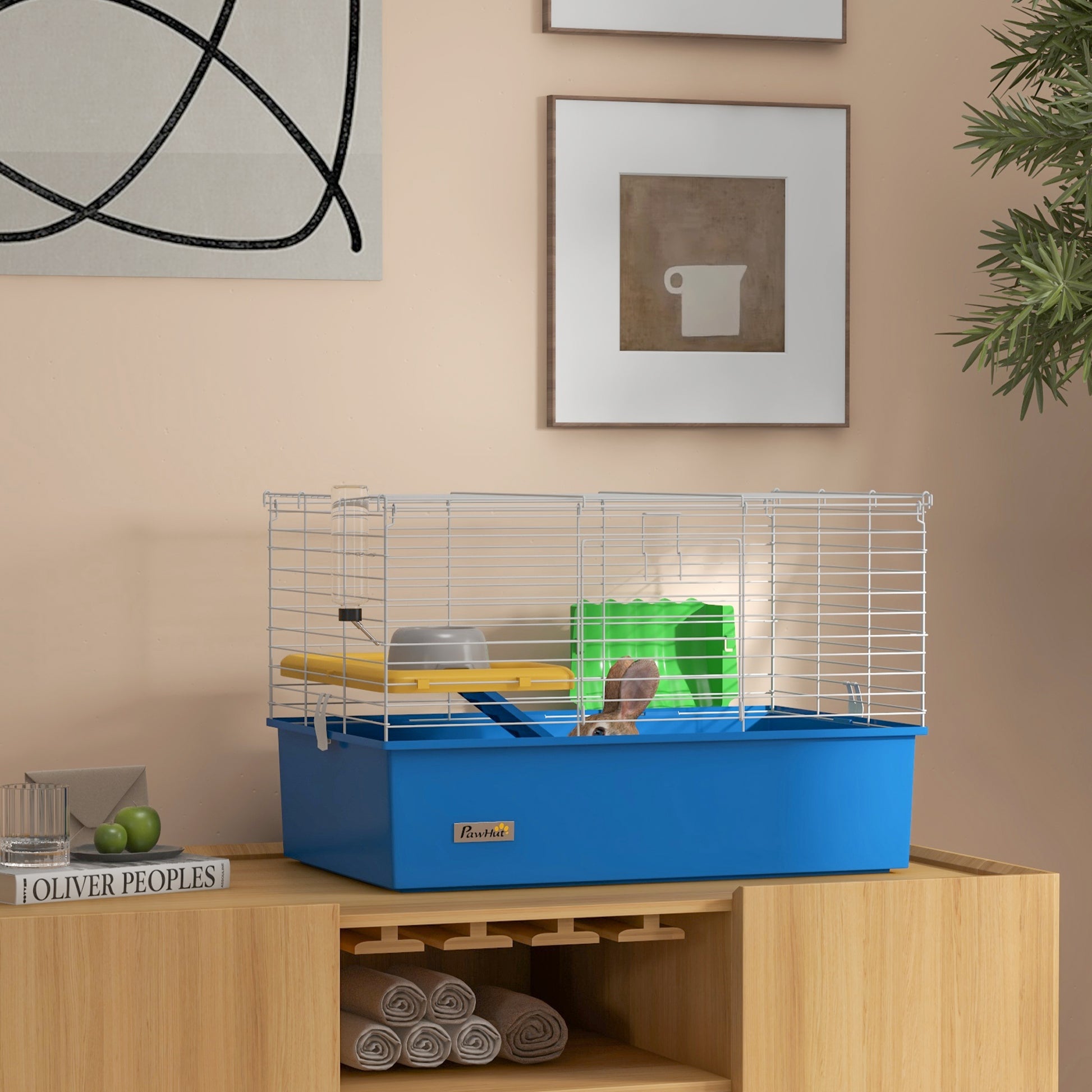 PawHut Blue Small Animal Cage for Chinchillas, Rabbits, and Guinea Pigs with Platform and Ramp, 71 x 46 x 47cm - ALL4U RETAILER LTD