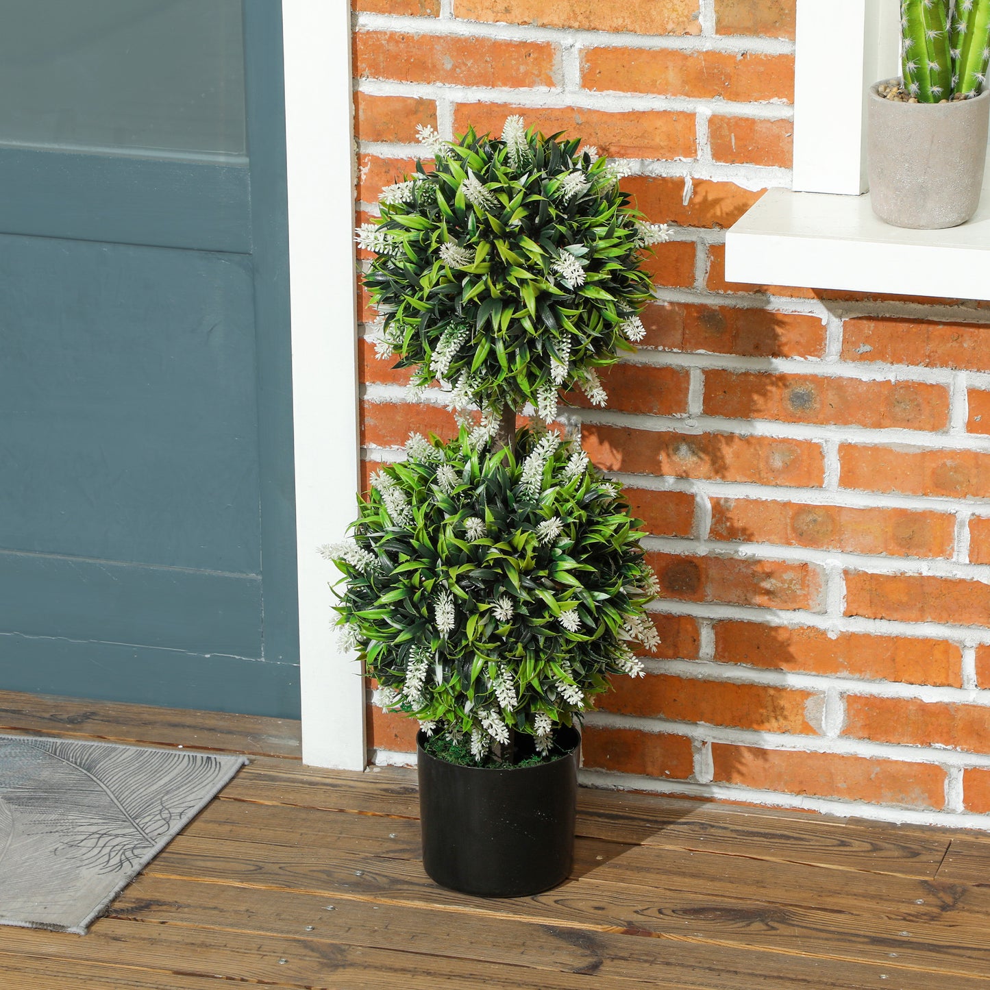 HOMCOM Set Of 2 Decorative Artificial Lavender Ball Topiary Trees In Pots For Indoor Outdoor Decor 70cm White