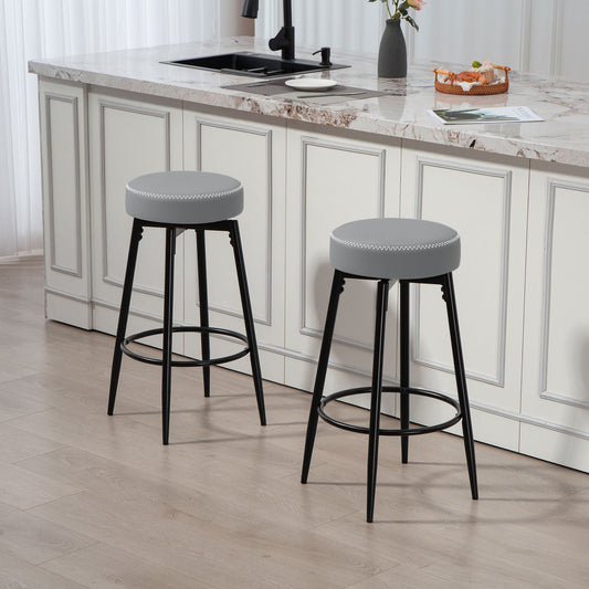 HOMCOM Set Of Two Faux Leather Bar Stools Grey And Black White Edge Stitching Cushioned 8 Cm Foam For Comfortable Dining