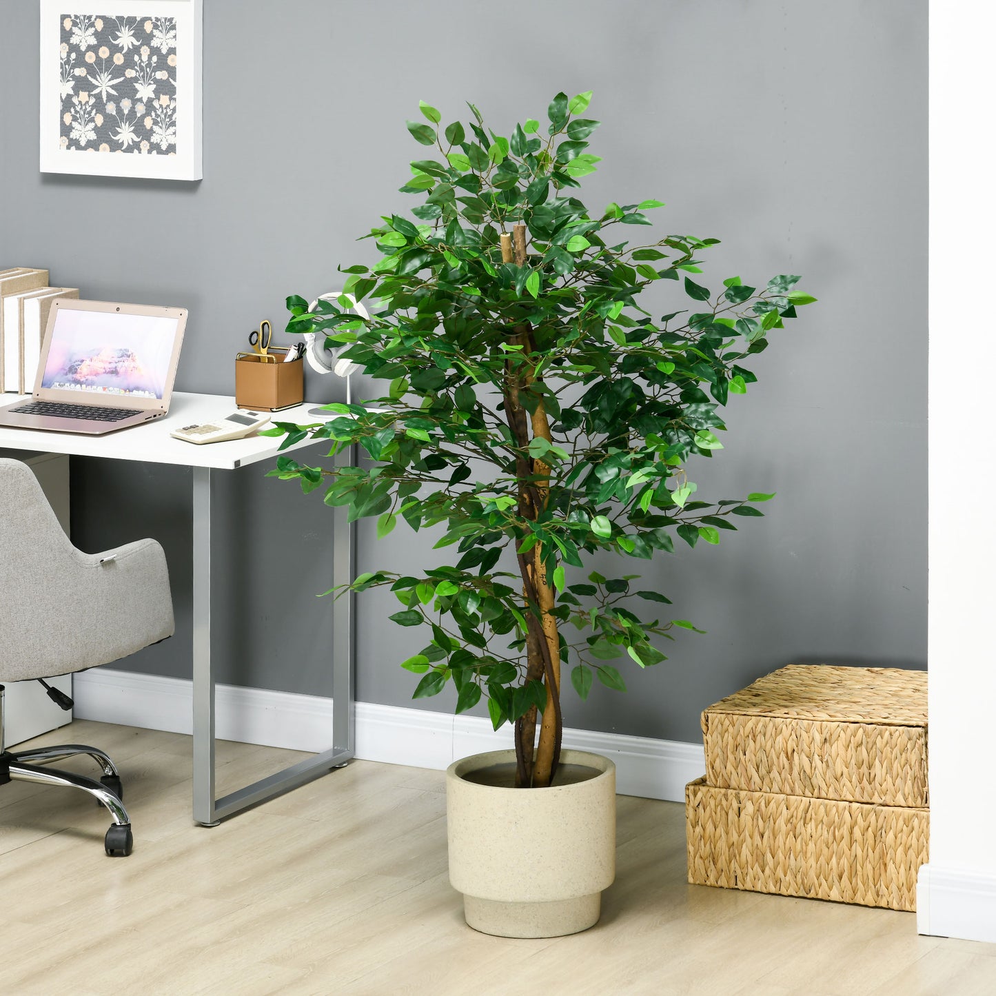 HOMCOM Artificial Ficus Tree in Weighted Pot, Low Maintenance Faux Plant for Home Decor, Ready to Use