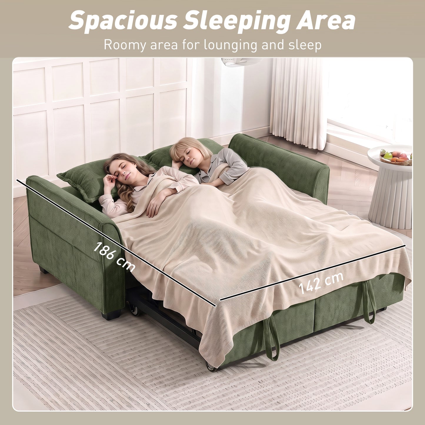 HOMCOM 2 Seater Sofa Bed 4-In-1 L-Shaped Convertible Pull-Out Sleeper Sofa Dark Green With Adjustable Backrest