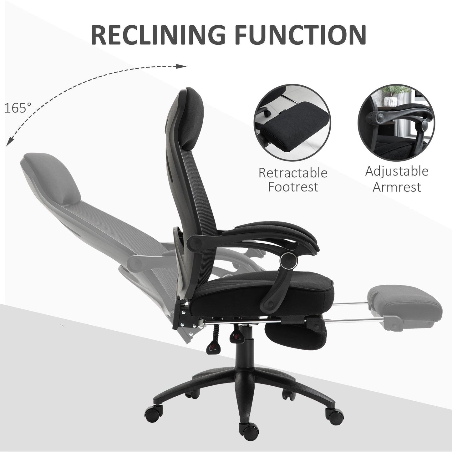 Vinsetto Office Chair with Footrest - Black - ALL4U RETAILER LTD