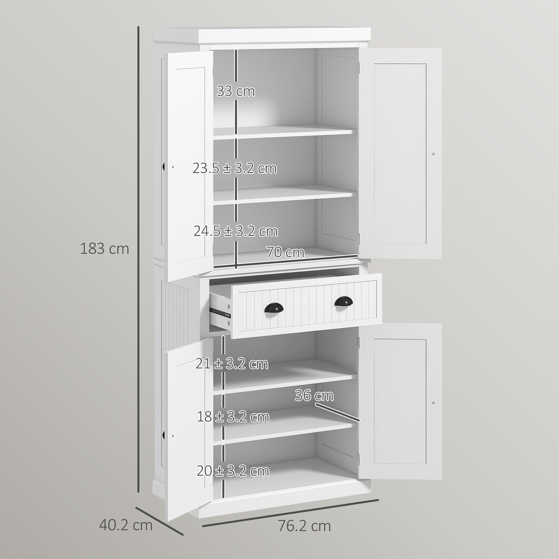 HOMCOM Elegant White Freestanding Kitchen Storage Cabinet with Adjustable Shelves and Drawer - ALL4U RETAILER LTD