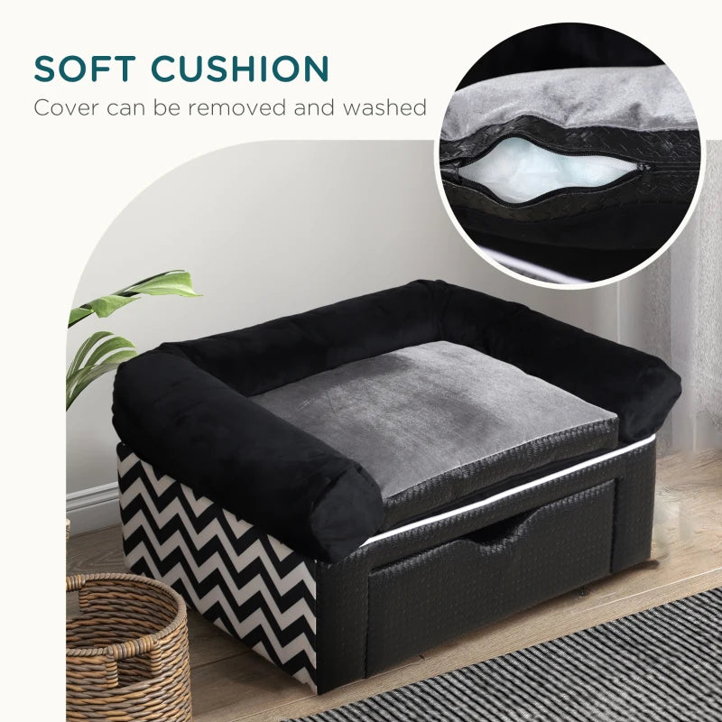 PawHut Dog Sofa Bed with Storage Drawer and Soft Cushion for Small Dogs - Black