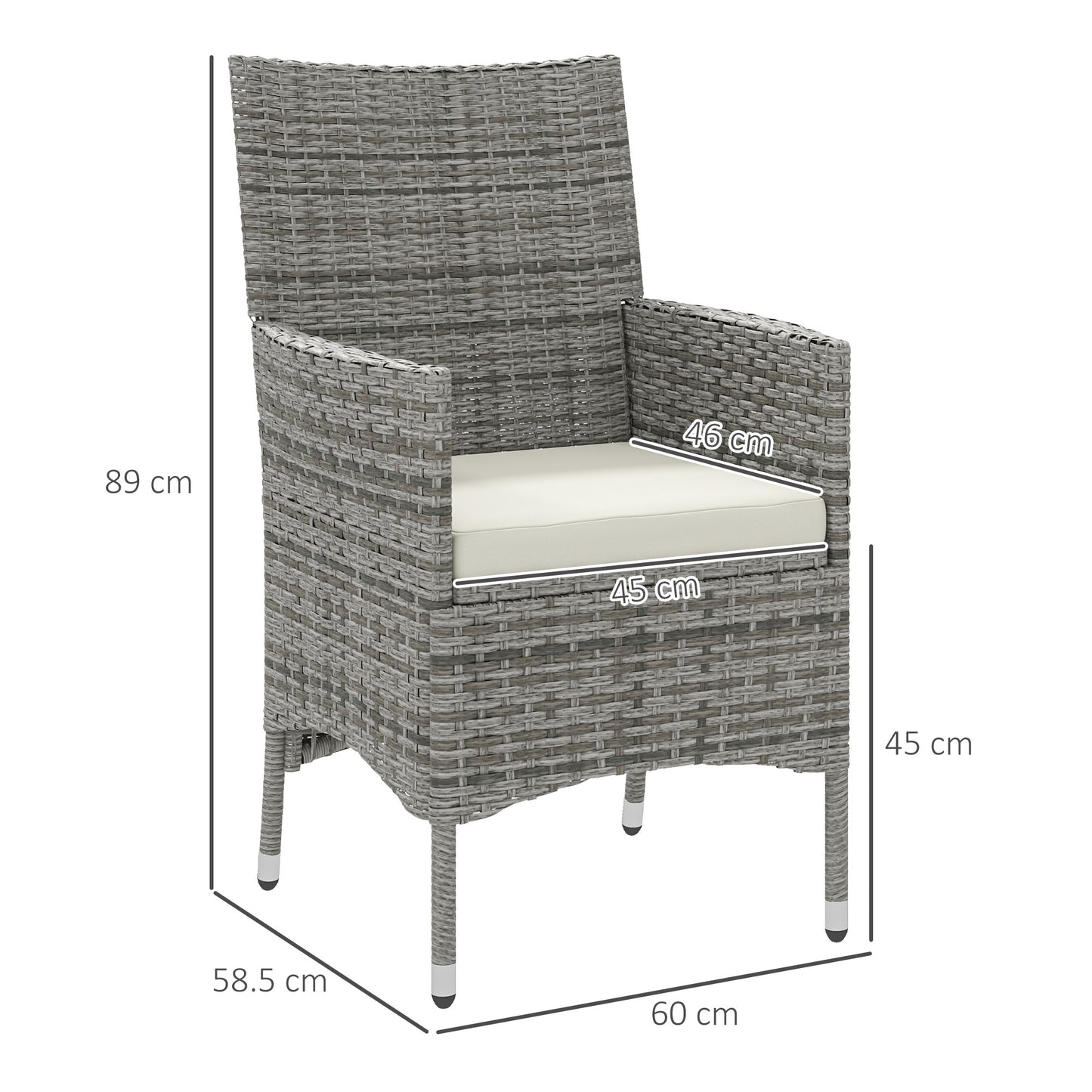 Outsunny Two Piece Rattan Garden Chairs Dining Set With Cushions Mixed Grey For Outdoor Patio Use
