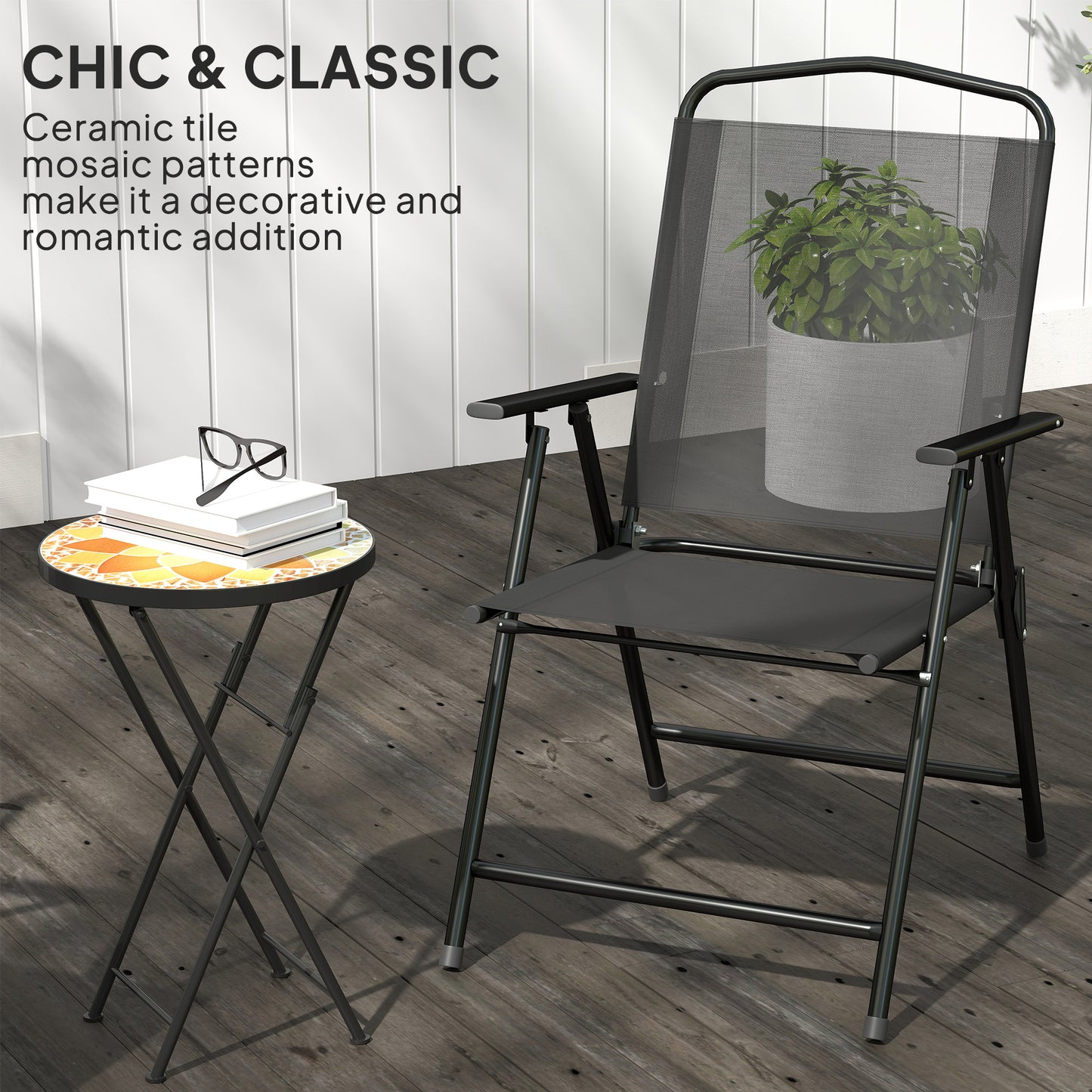 Outsunny Mosaic Round Folding Outdoor Garden Table With Metal Frame 35.5cm Yellow Balcony Terrace Coffee Table