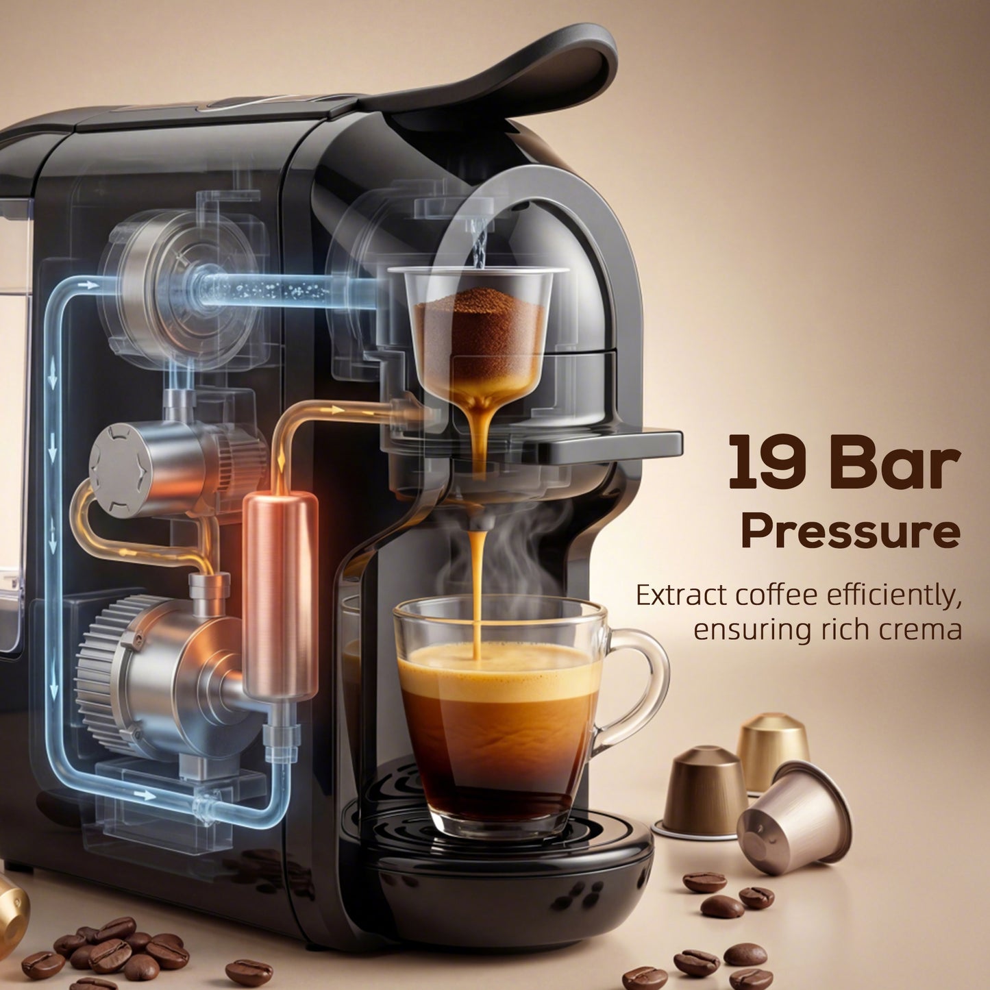 Homcom Semi Automatic Pod Coffee Machine For Nespresso Dolce Gusto Capsules Or Ground Coffee 19 Bar 0.6L