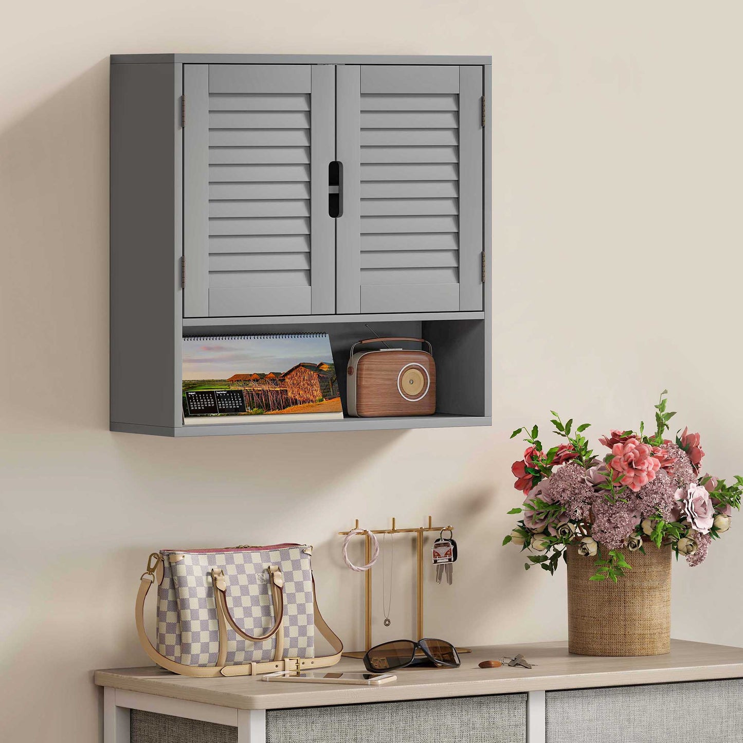 HOMCOM Wall Mounted Bathroom Cabinet With Adjustable Shelves Grey 60 x 20 x 60 cm