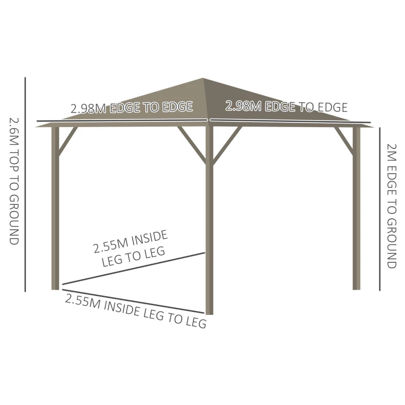 Outsunny 3x3m Metal Hardtop Gazebo with Curtains and Accessories - Brown: Stylish Outdoor Shelter Solution - ALL4U RETAILER LTD