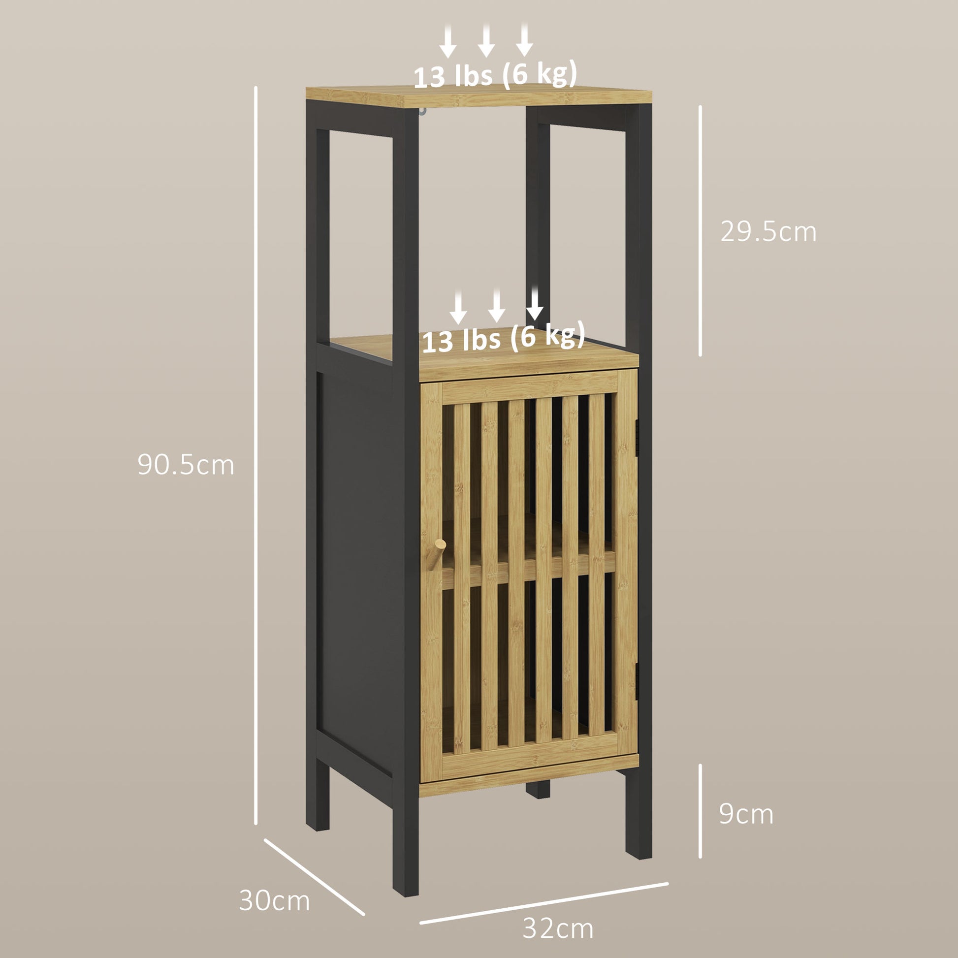 HOMCOM Retro Slim Bamboo Bathroom Storage Unit with Adjustable Shelves and Open Compartment, Black - ALL4U RETAILER LTD