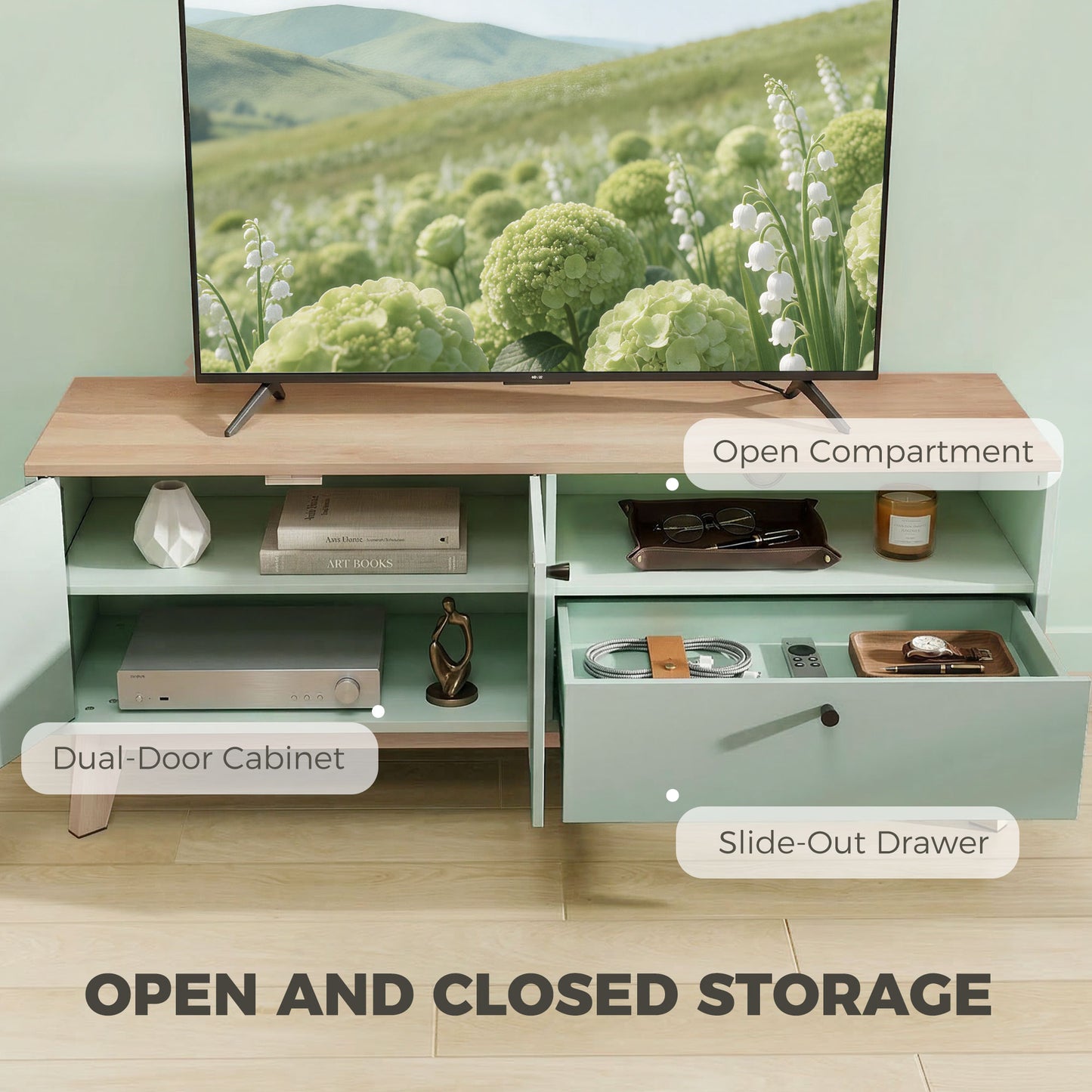 HOMCOM 36 Inch TV Stand Cabinet With 2 Doors And Drawer And Adjustable Shelf Entertainment Center For Modern Living Room