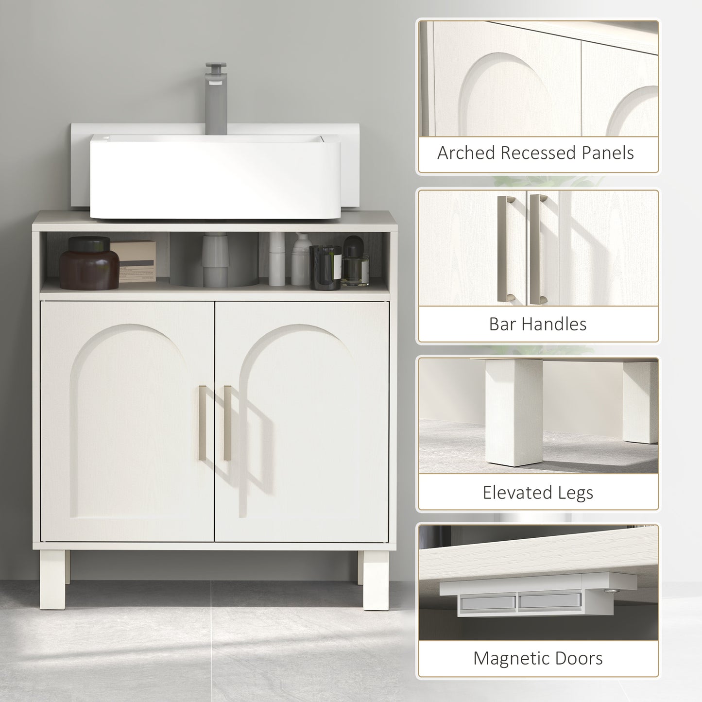 HOMCOM Under Sink Cabinet For Basin Without Pedestal Cream White With Open Shelf And Two Tier Adjustable Shelving