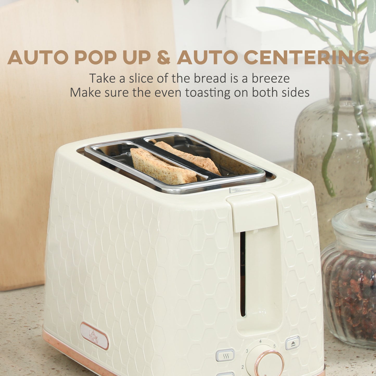 HOMCOM 1.7L 3000W Fast Boil Kettle And 2 Slice Toaster Set With Auto Shut Off Browning Controls Beige Honeycomb