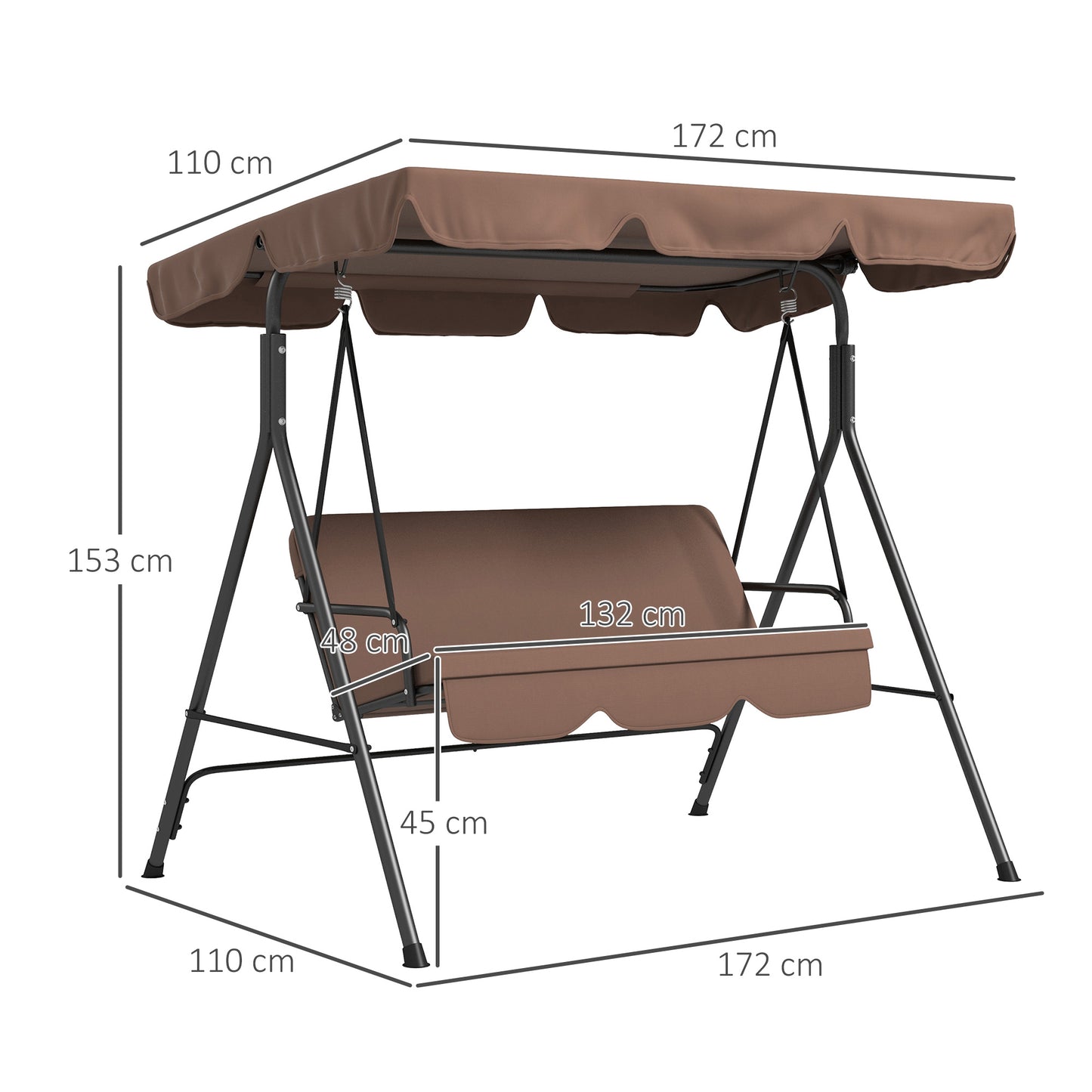 Outsunny 3-Seat Garden Swing Chair with Adjustable Canopy for Patio, Brown - Improve SEO - ALL4U RETAILER LTD