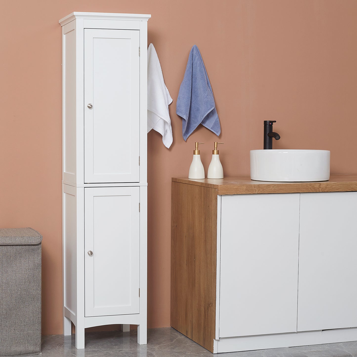 Kleankin Tall Bathroom Storage Unit Slim Cabinet With Adjustable Shelves And Double Doors White