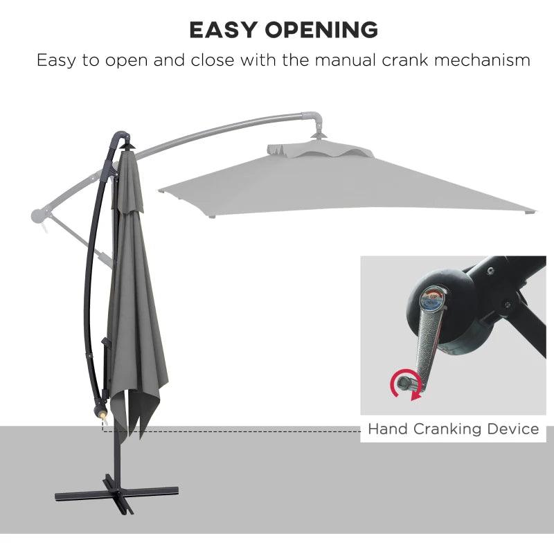 Outsunny 3x2m Cantilever Parasol - Rectangular Hanging Patio Umbrella with Cross Base, Crank Handle, and 6 Ribs - Outdoor Pool, Garden, Balcony Sun Shade - Grey - ALL4U RETAILER LTD