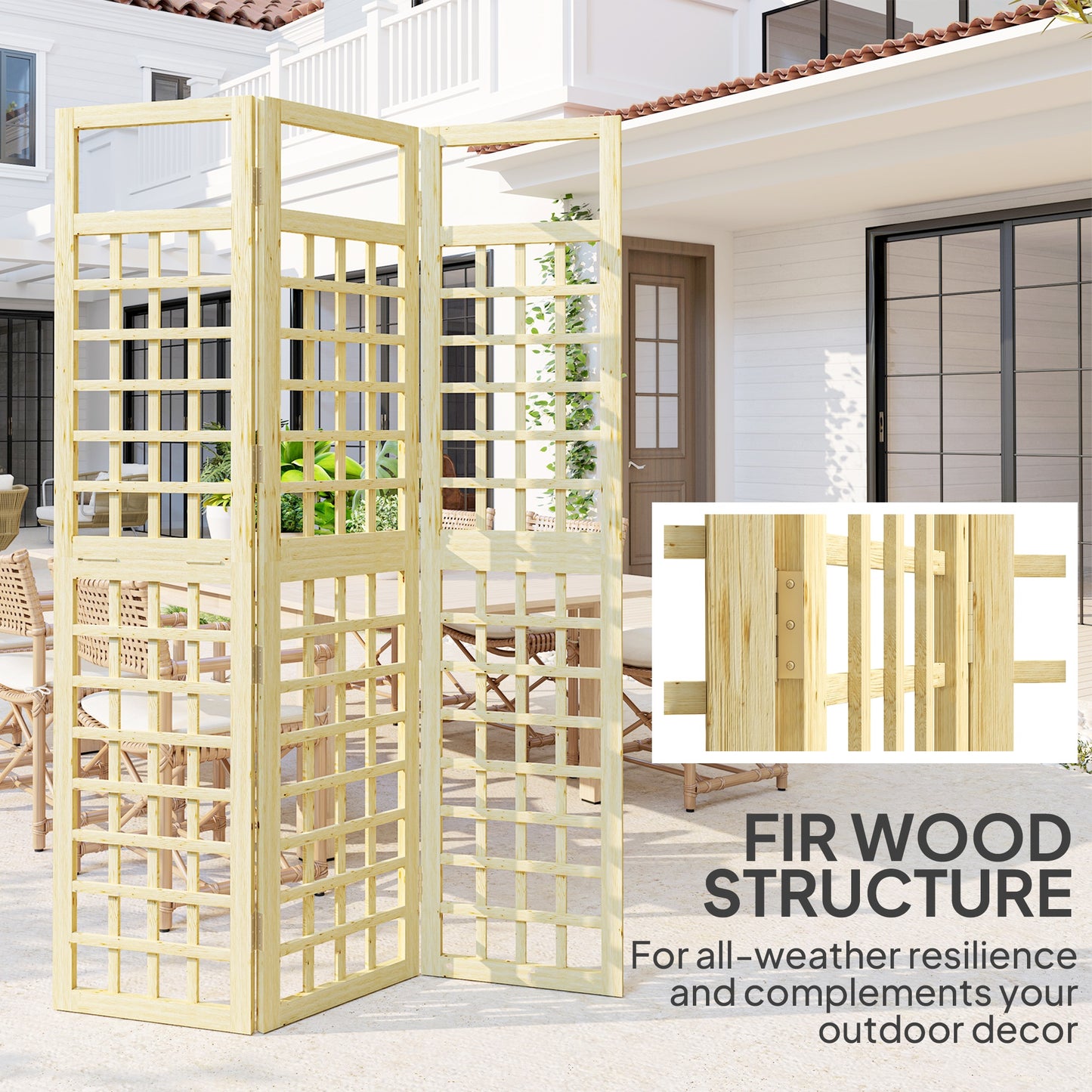 Outsunny 3 Panel Garden Privacy Screen Foldable Wooden Outdoor Divider Trellis 120 x 170 cm Natural Finish